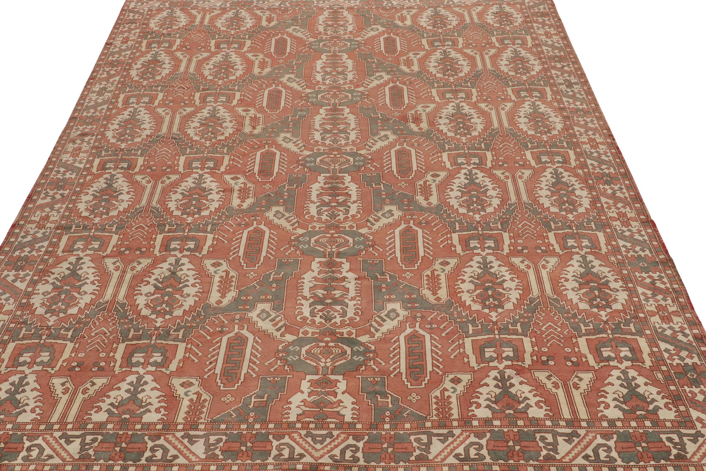 Turkish Rug & Kilim’s Classic Tribal style Rug in Brick Red with Geometric Patterns For Sale