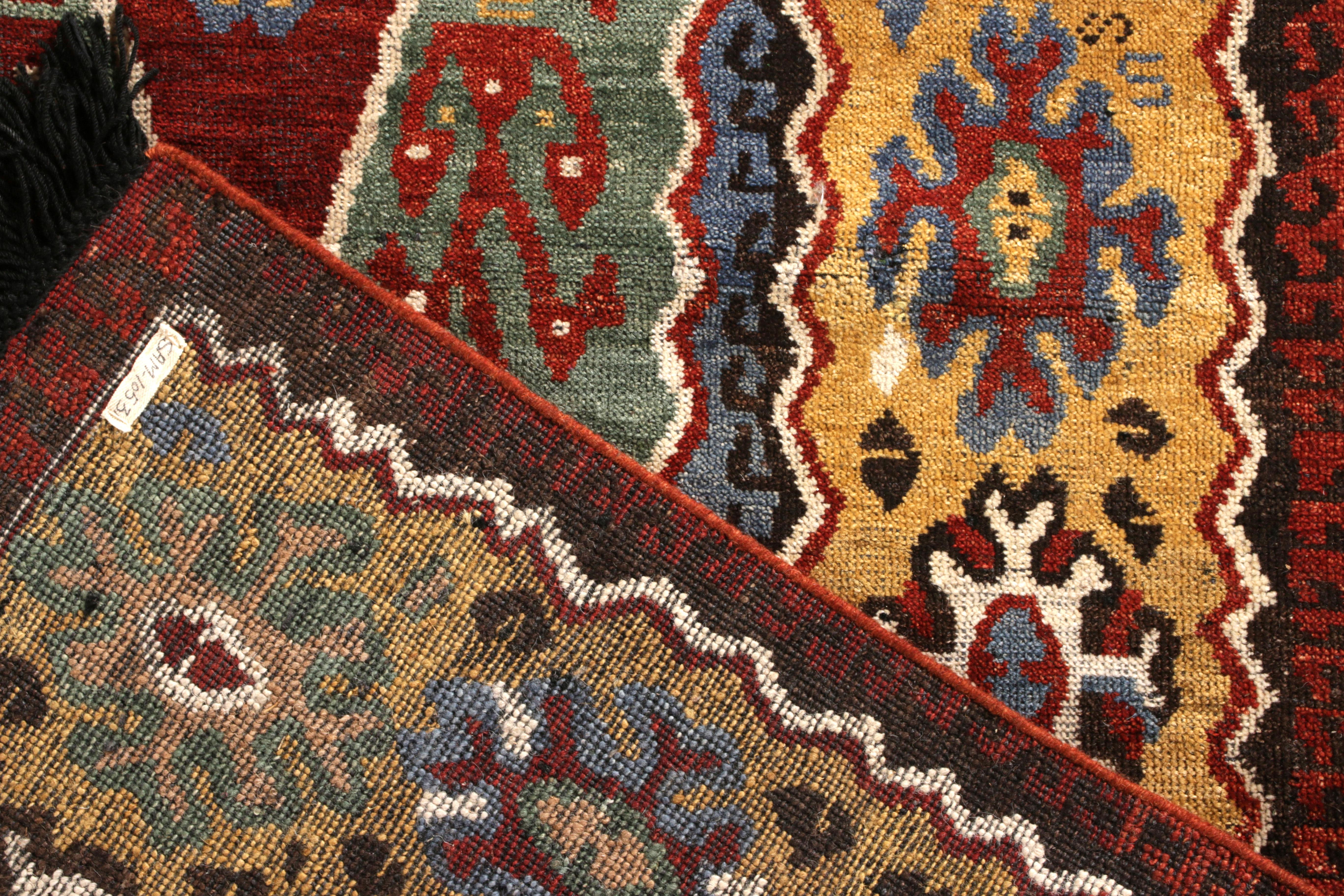 Hand-Knotted Rug & Kilim’s Classic Tribal Style Rug in Red and Gold Geometric Pattern For Sale