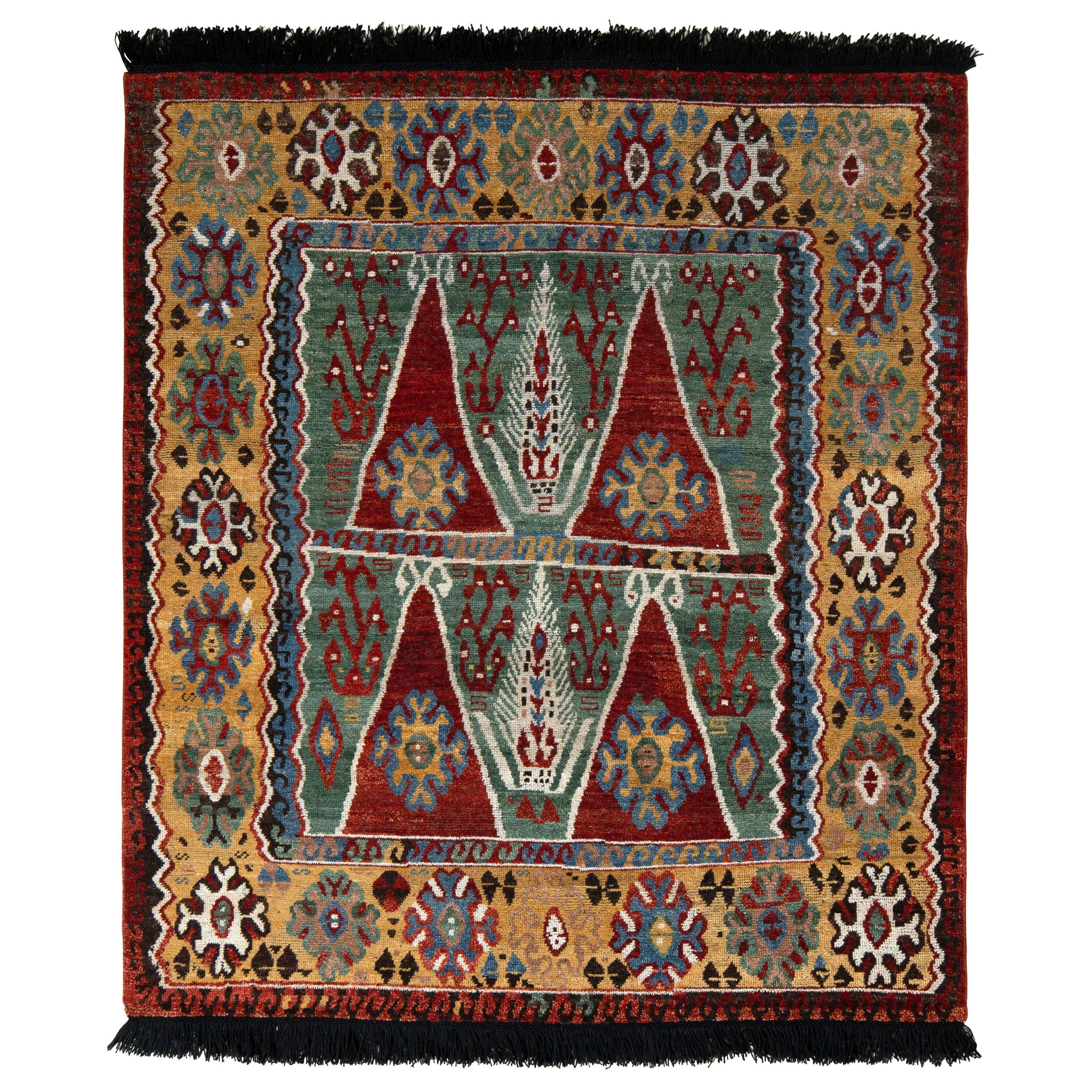 Rug & Kilim’s Classic Tribal Style Rug in Red and Gold Geometric Pattern For Sale