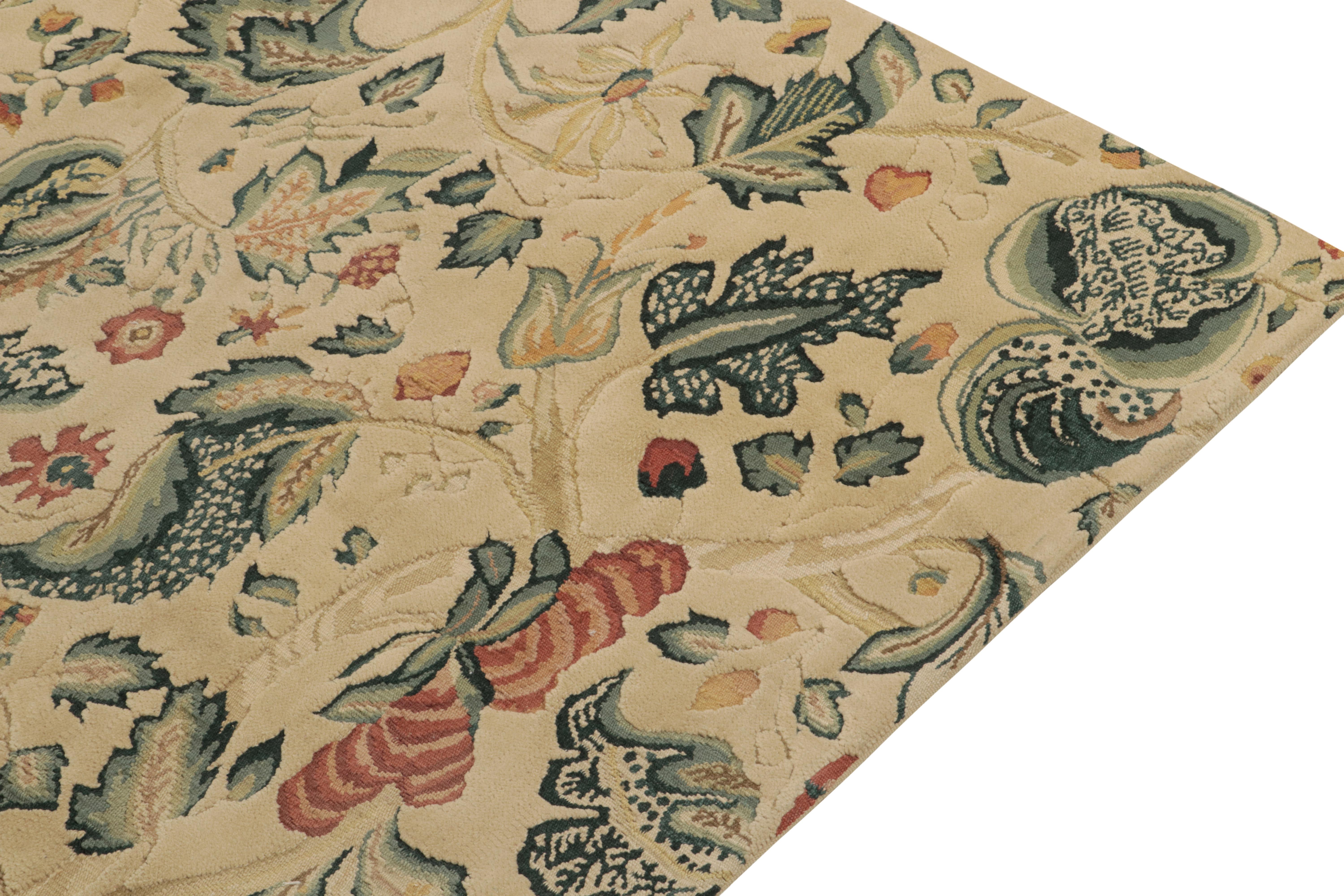 Rug & Kilim's Classic Tudor Style Rug in Cream and Green Floral Pattern In New Condition For Sale In Long Island City, NY