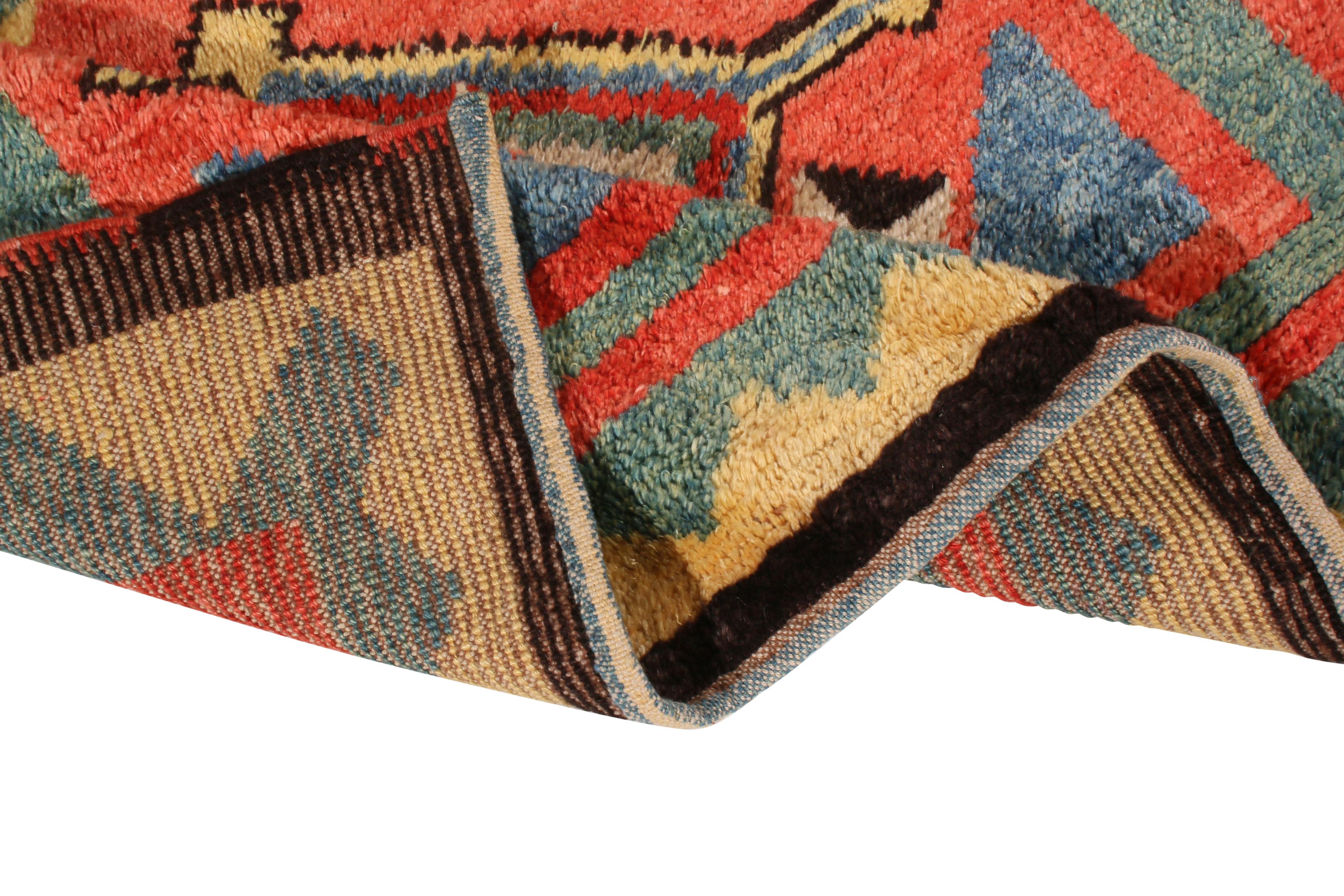 Annodato a mano Rug & Kilim - Tappeto classico in stile tulù con motivo tribale a medaglioni rossi e verdi in vendita