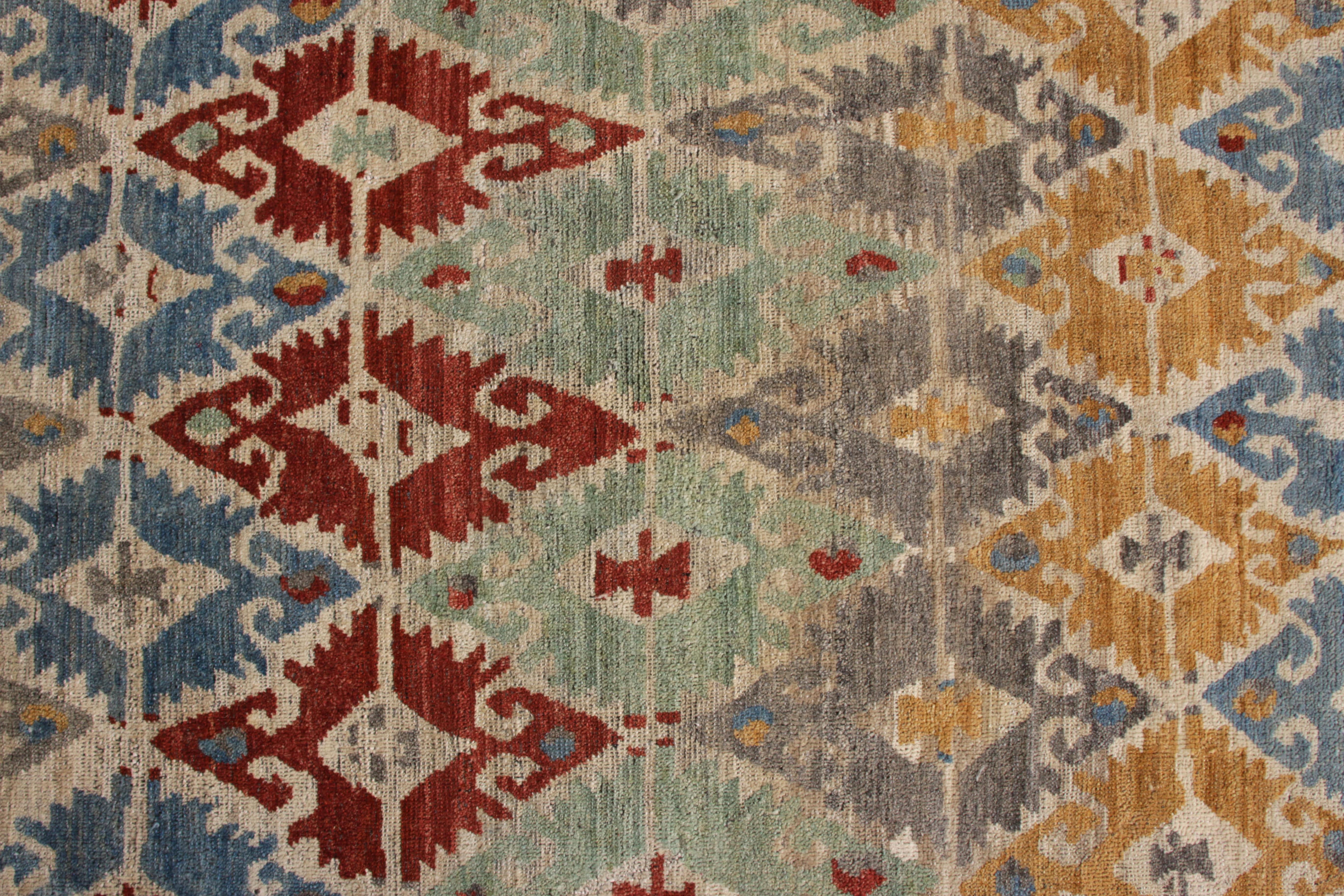 Indian Rug & Kilim’s Classic Turkish Style Custom Rug in Blue-Gray Geometric Pattern For Sale