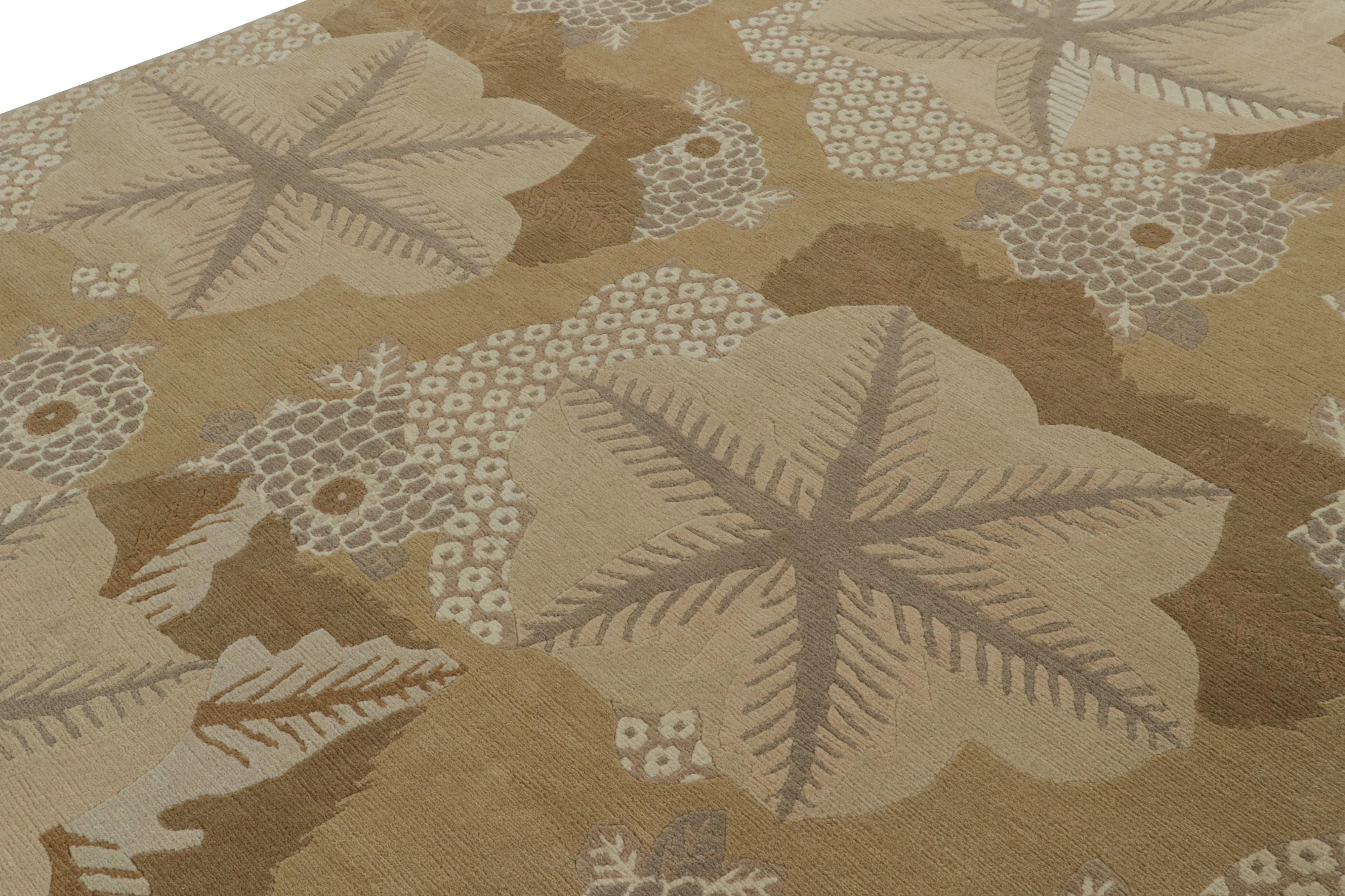 Hand-Knotted Rug & Kilim’s “Clouds” Modern Rug Design in Beige-brown with Floral Medallions For Sale
