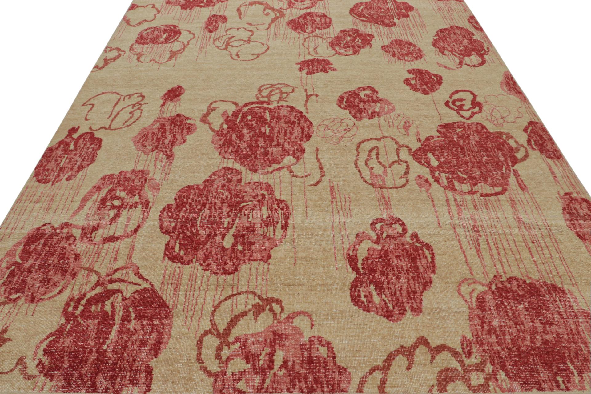 Modern Rug & Kilim’s Contemporary Abstract Art Rug in Beige-Brown, with Floral Patterns For Sale