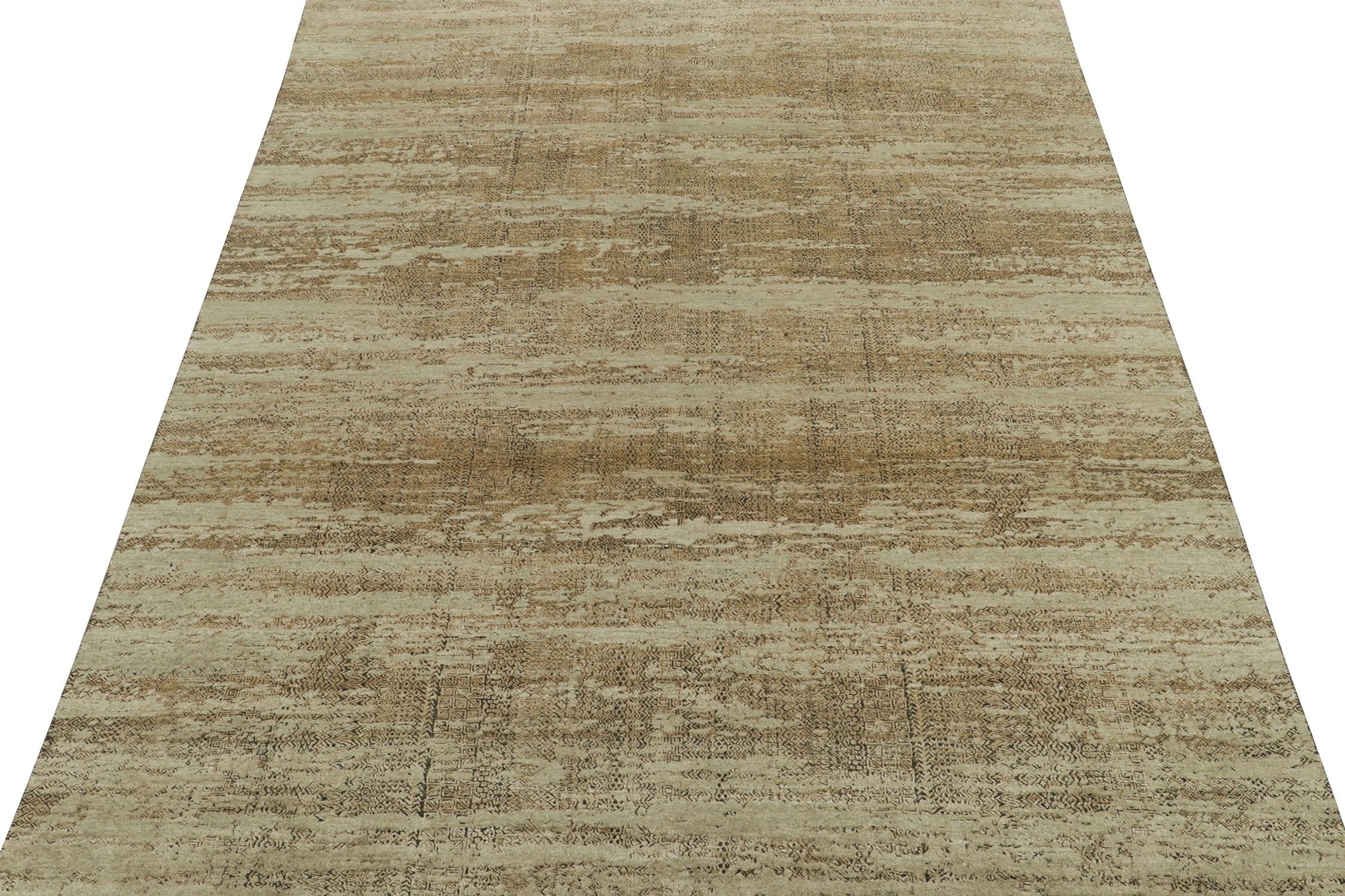 Modern Rug & Kilim’s Contemporary Abstract Rug in Beige-Brown with Green Undertone For Sale