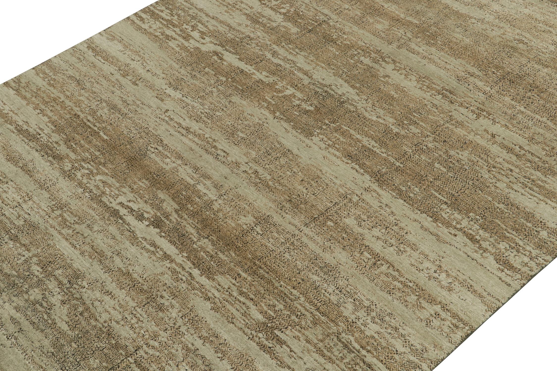 Indian Rug & Kilim’s Contemporary Abstract Rug in Beige-Brown with Green Undertone For Sale