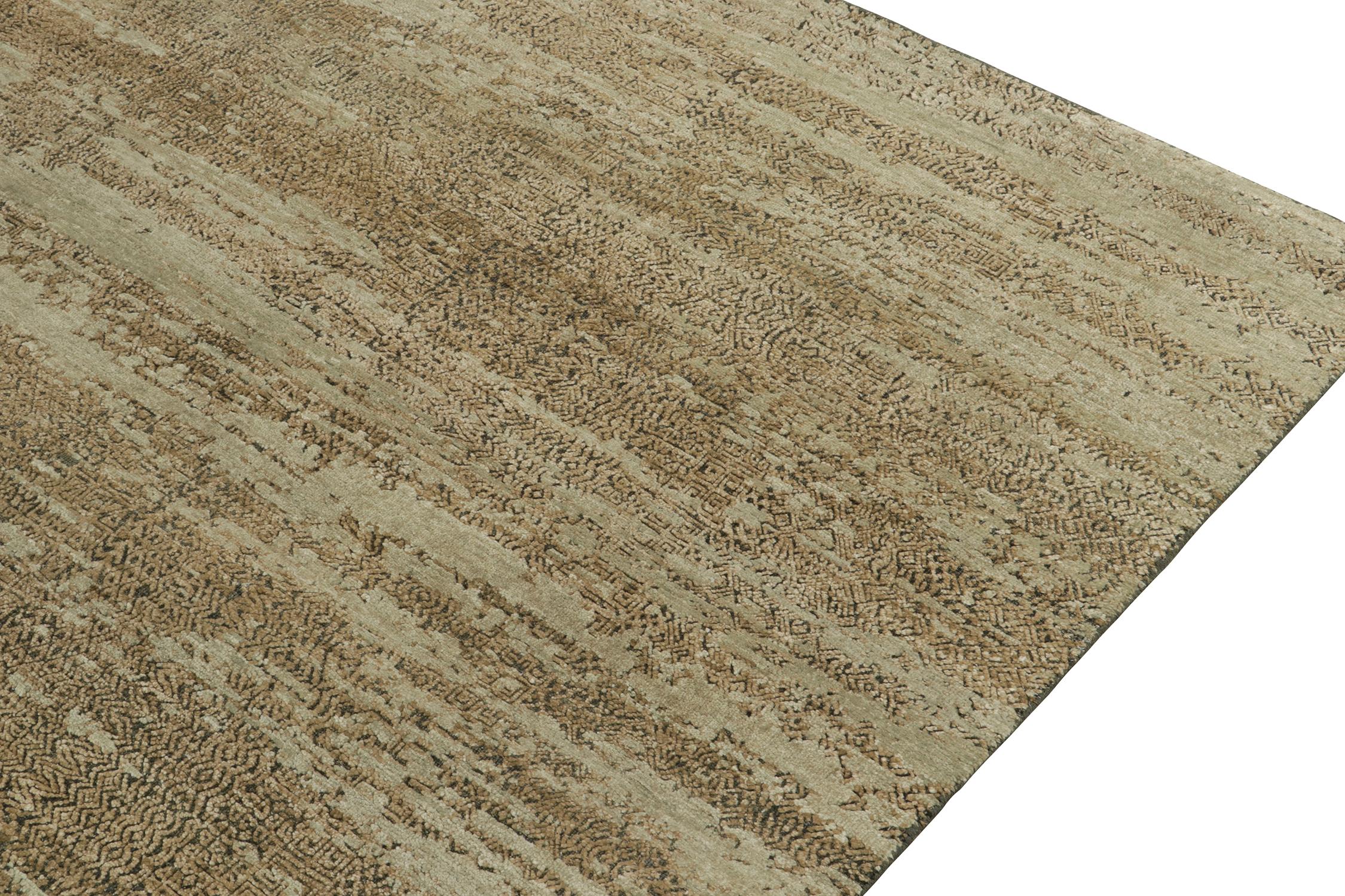 Modern Rug & Kilim’s Contemporary Abstract Rug in Beige-Brown with Green Undertone For Sale