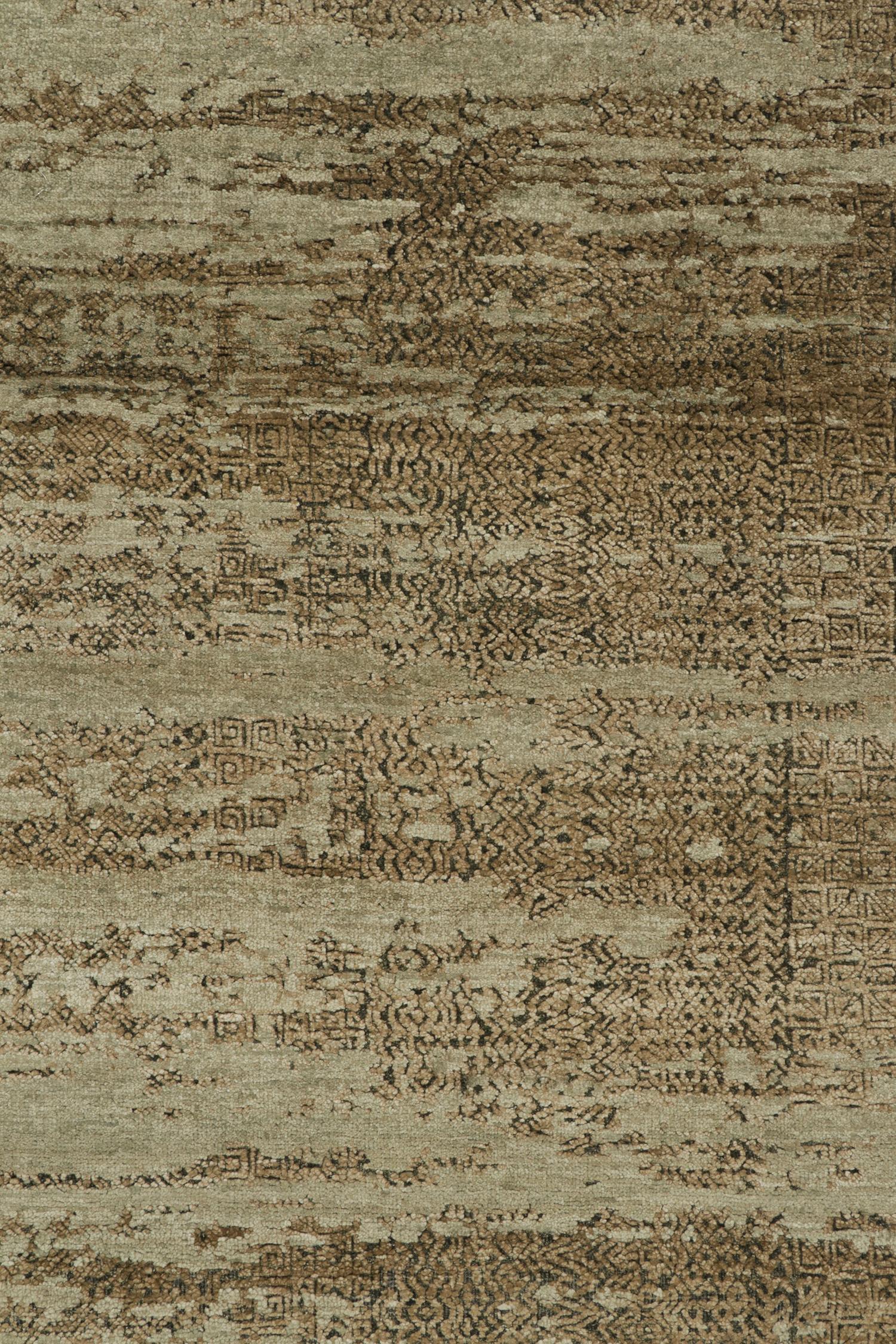 Indian Rug & Kilim’s Contemporary Abstract Rug in Beige-Brown with Green Undertone For Sale