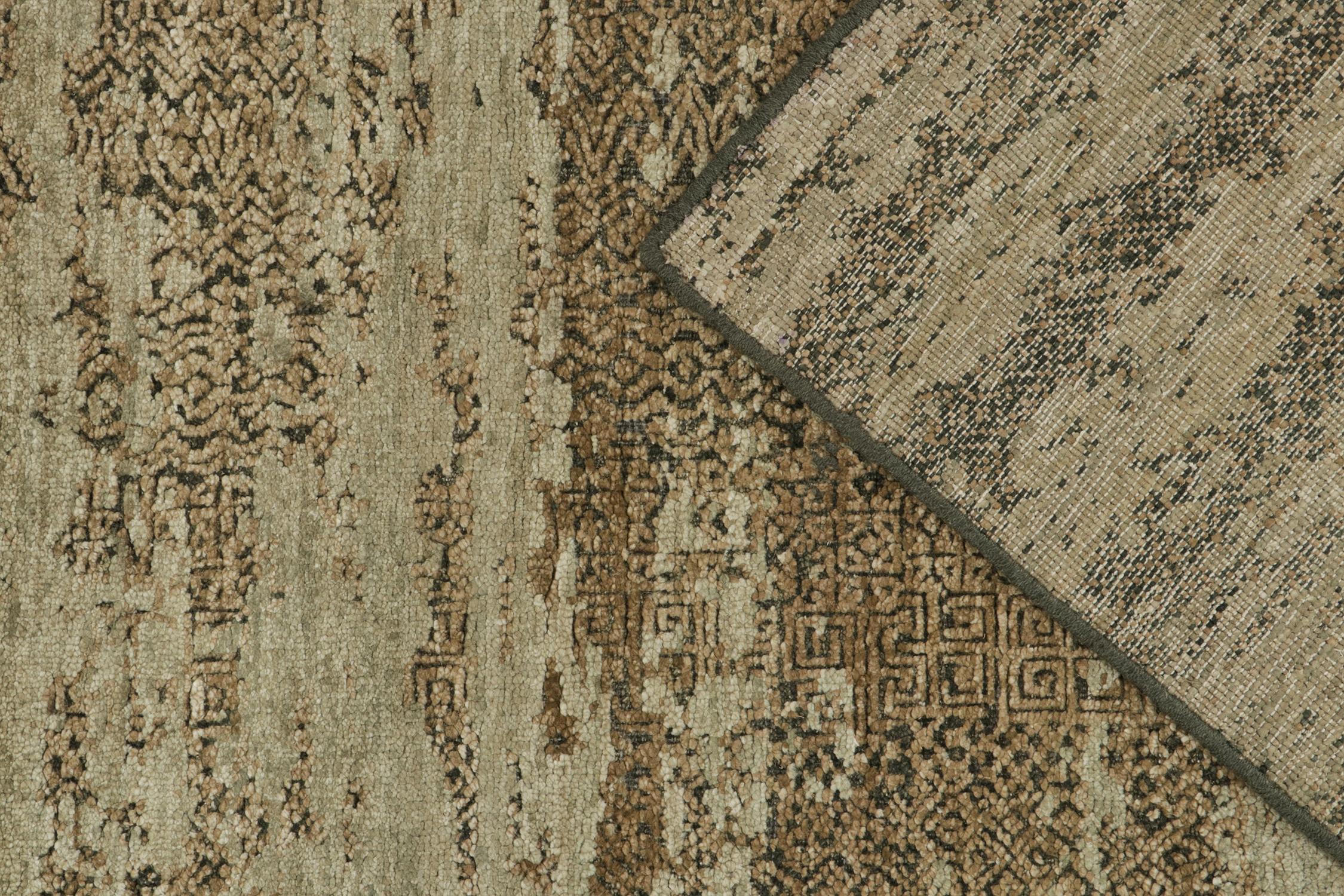 Wool Rug & Kilim’s Contemporary Abstract Rug in Beige-Brown with Green Undertone For Sale