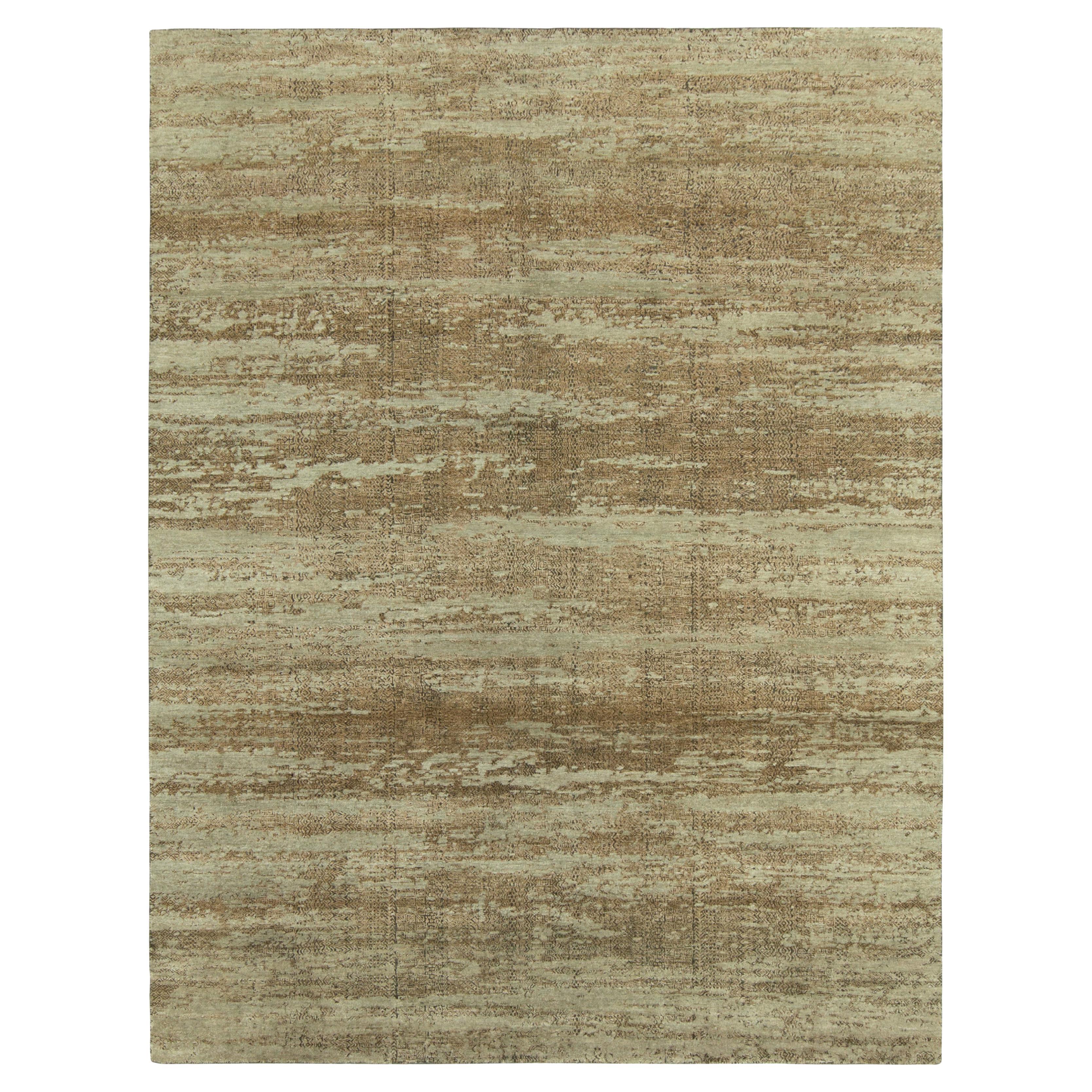 Rug & Kilim’s Contemporary Abstract Rug in Beige-Brown with Green Undertone For Sale