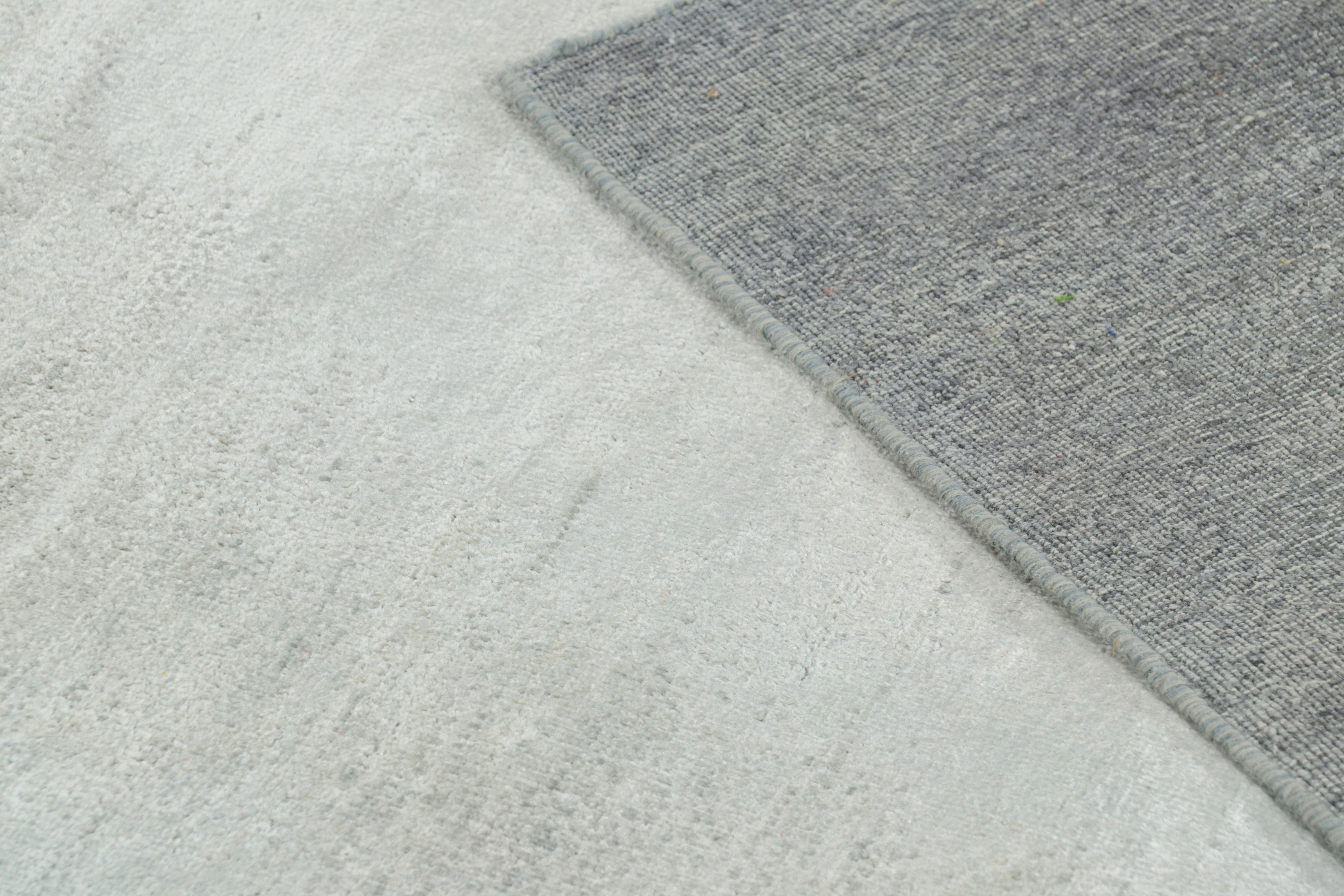 Modern Rug & Kilim’s Contemporary Abstract Rug in Blue, Cream and Black with Striae For Sale