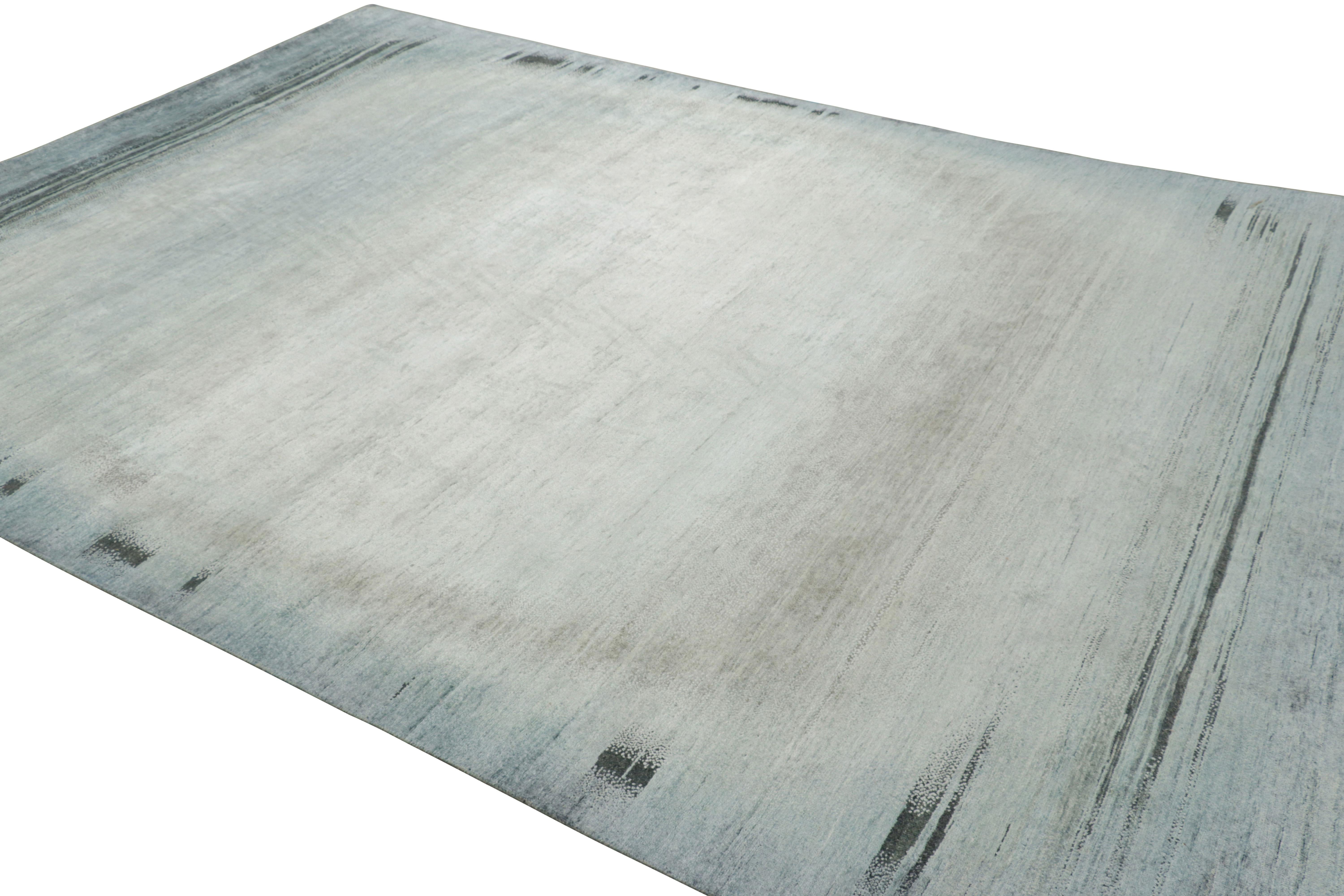 Indian Rug & Kilim’s Contemporary Abstract Rug in Blue, Cream and Black with Striae For Sale