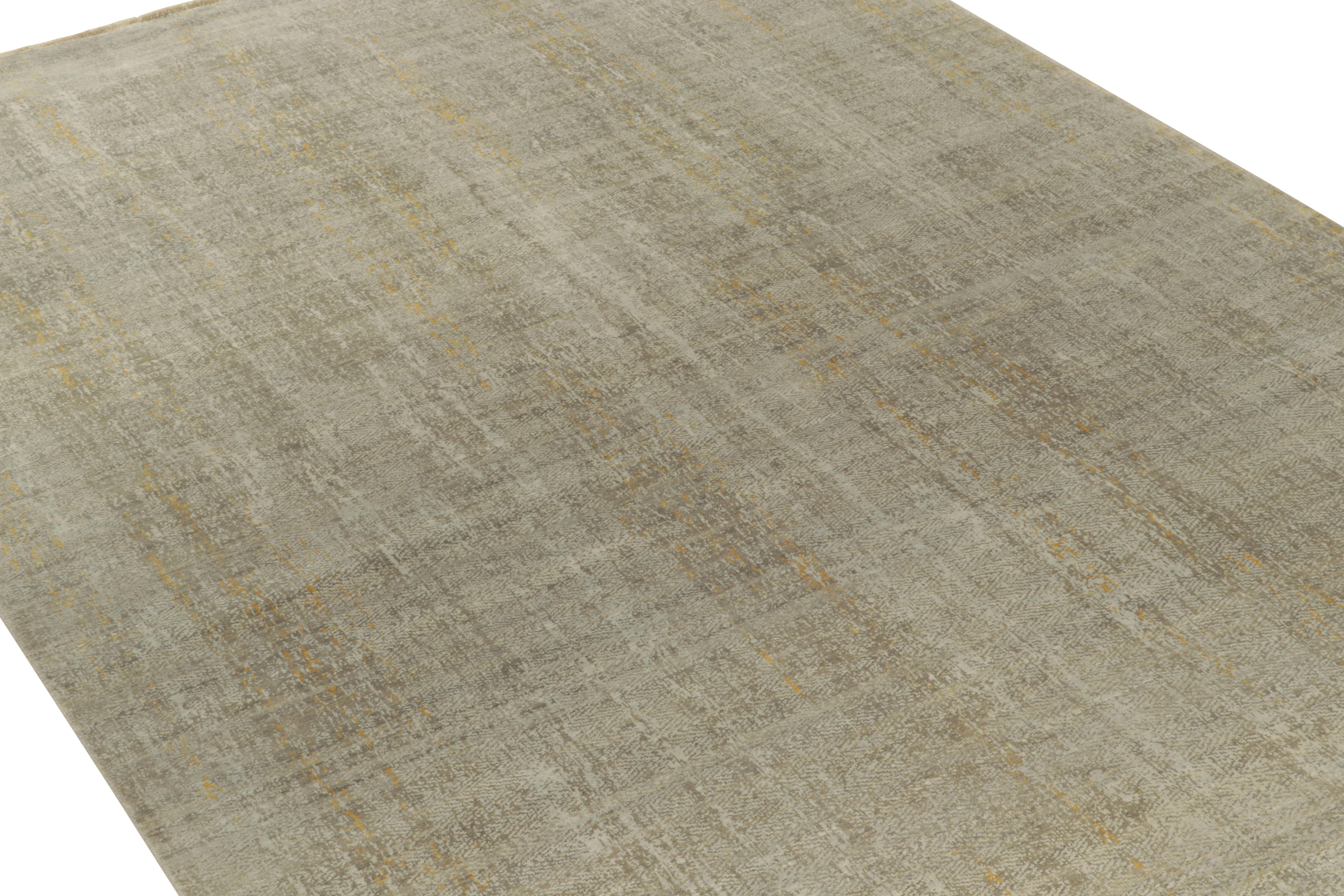 Indian Rug & Kilim’s Contemporary Abstract Rug in Blue, Silver-Gray and Gold For Sale