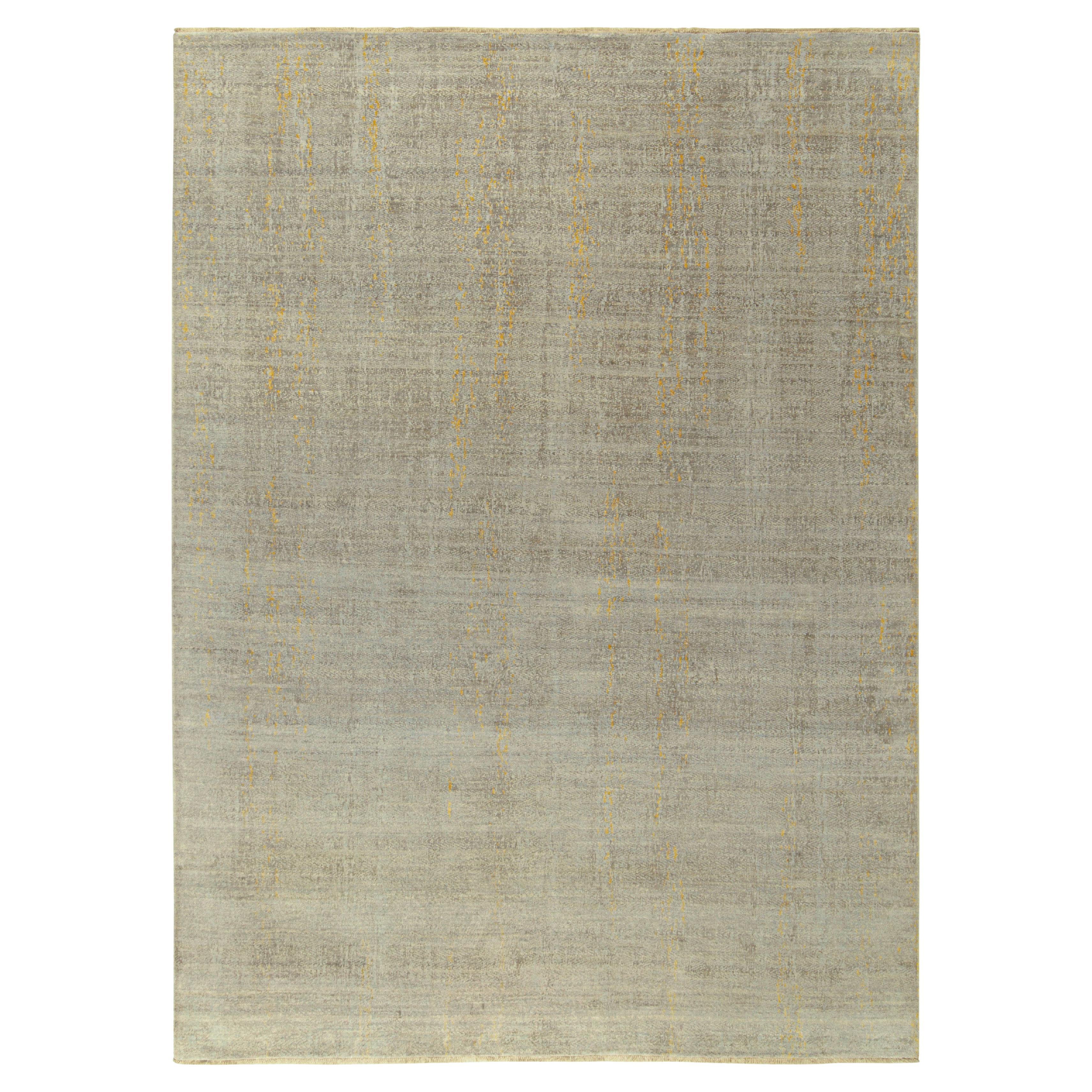 Rug & Kilim’s Contemporary Abstract Rug in Blue, Silver-Gray and Gold For Sale