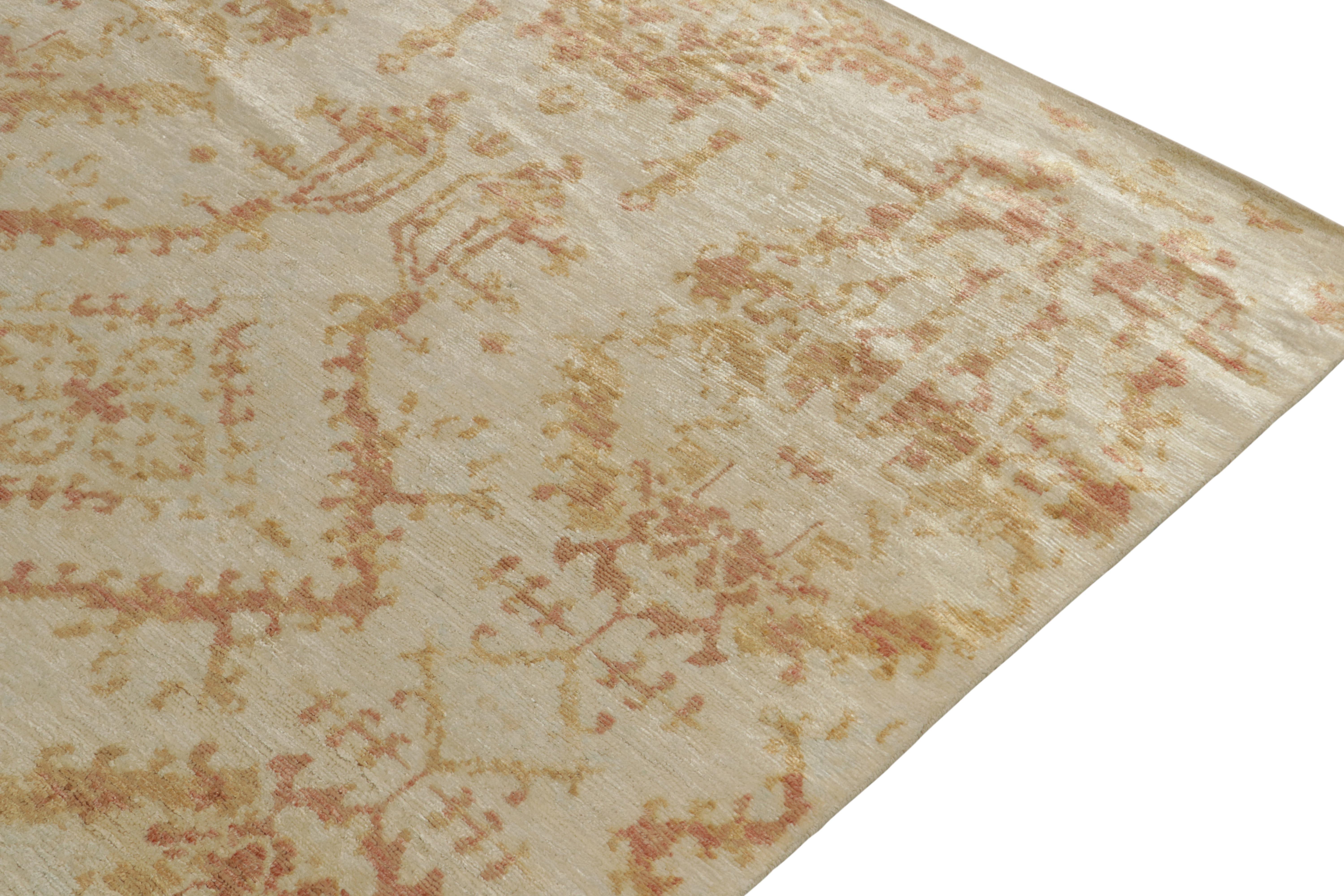 Zeitgenössischer abstrakter Teppich von Teppich & Kilims in Grau mit Beige- und Rosa-Rot-Mustern (Handgeknüpft) im Angebot