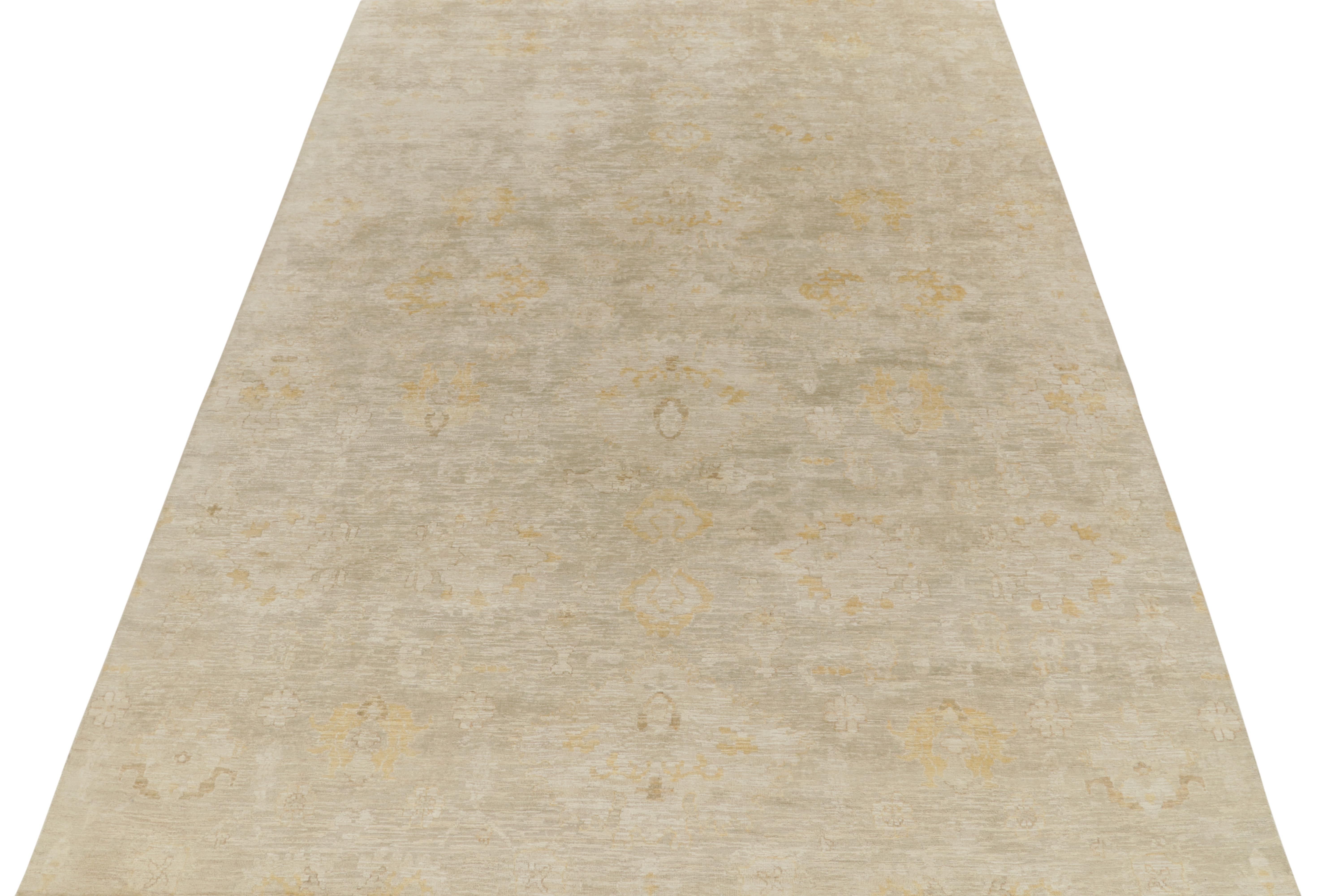 Modern Rug & Kilim’s Contemporary Abstract Rug in Off-White, Beige and Gold Florals For Sale