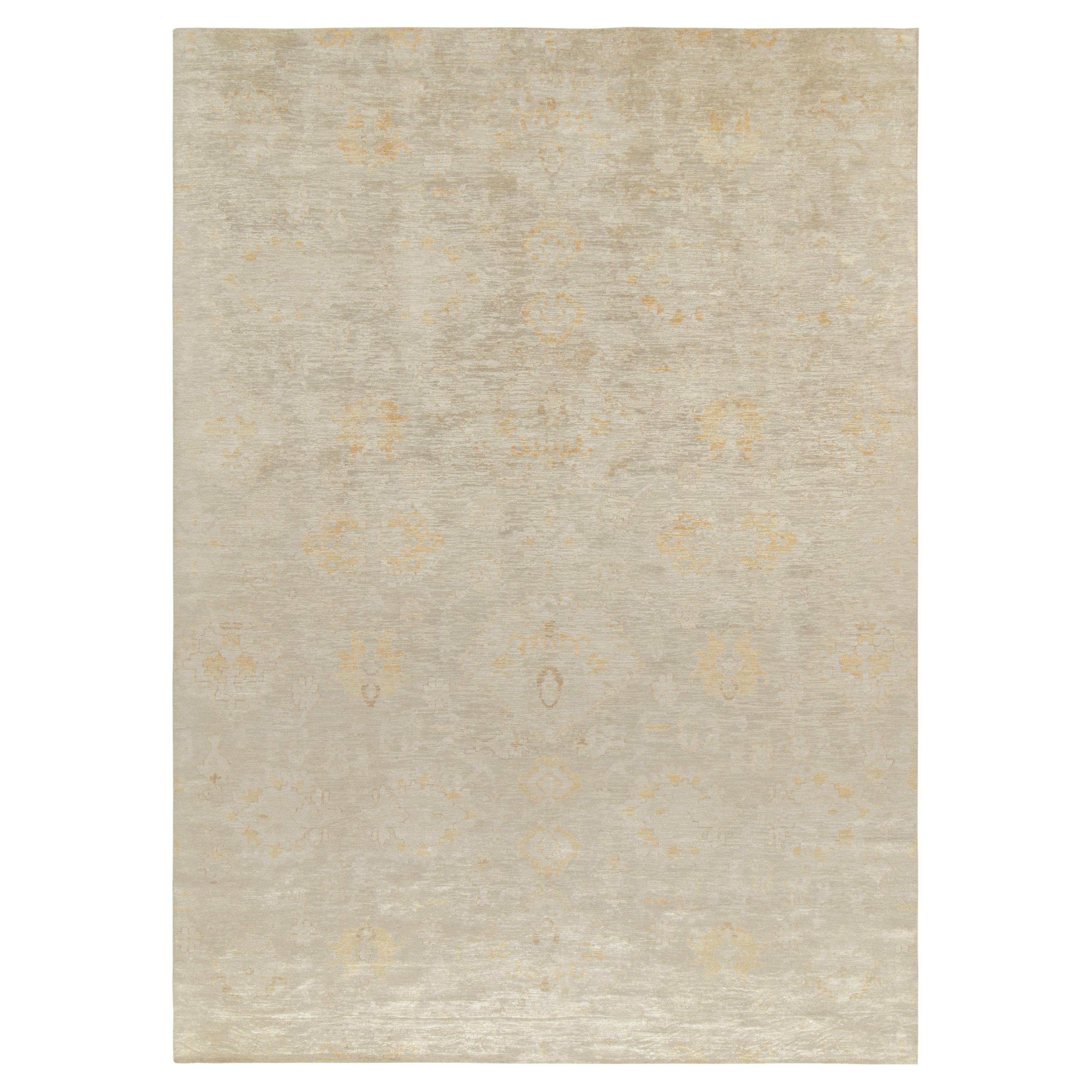 Rug & Kilim’s Contemporary Abstract Rug in Off-White, Beige and Gold Florals For Sale