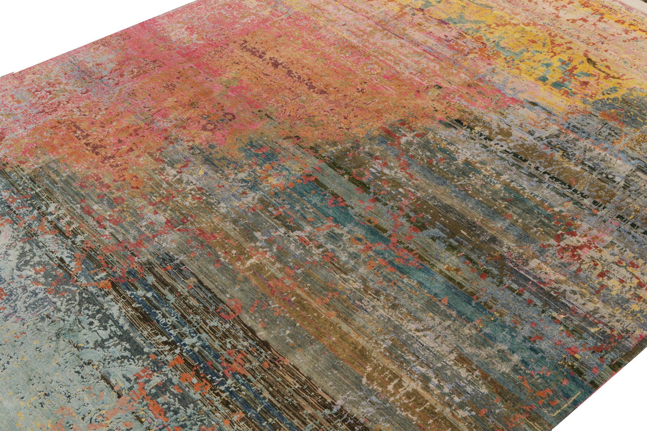 Rug & Kilim's Contemporary Abstract Rug in Pink, Blau Bunt gemustert (Handgeknüpft) im Angebot