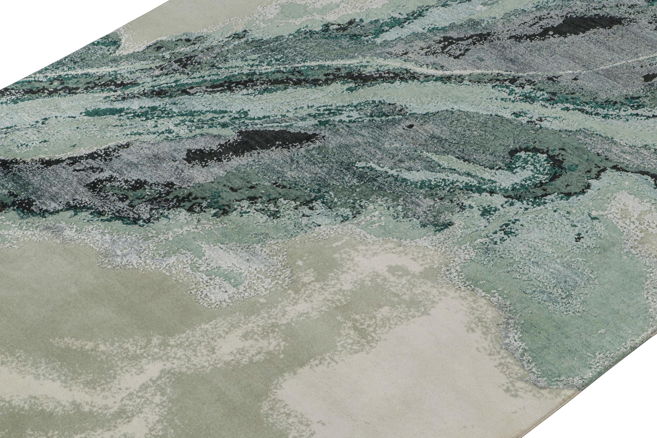 Alfombra abstracta contemporánea de Rug & Kilim en color topo con dibujo verde azulado Moderno en venta