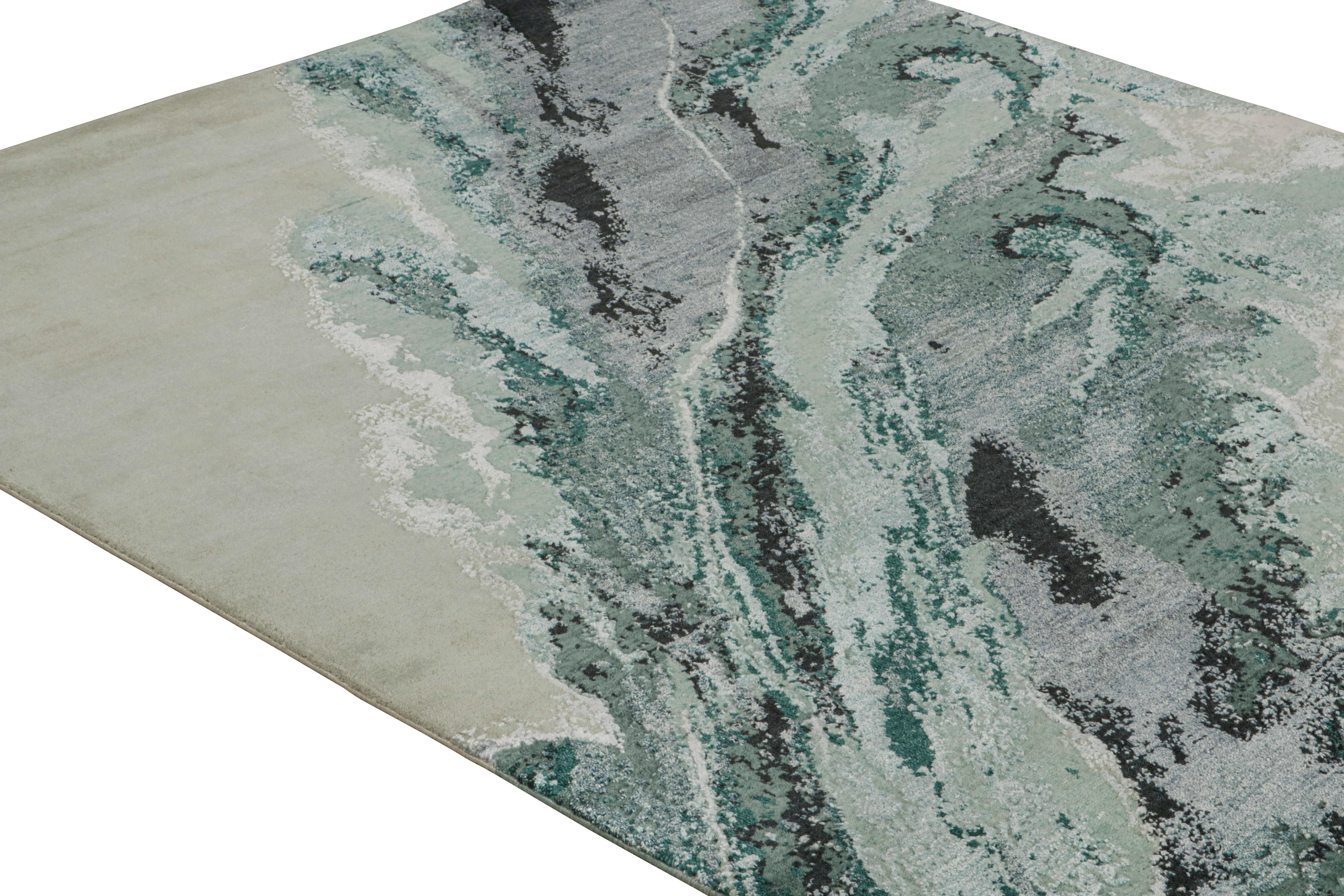 Alfombra abstracta contemporánea de Rug & Kilim en color topo con dibujo verde azulado Indio en venta