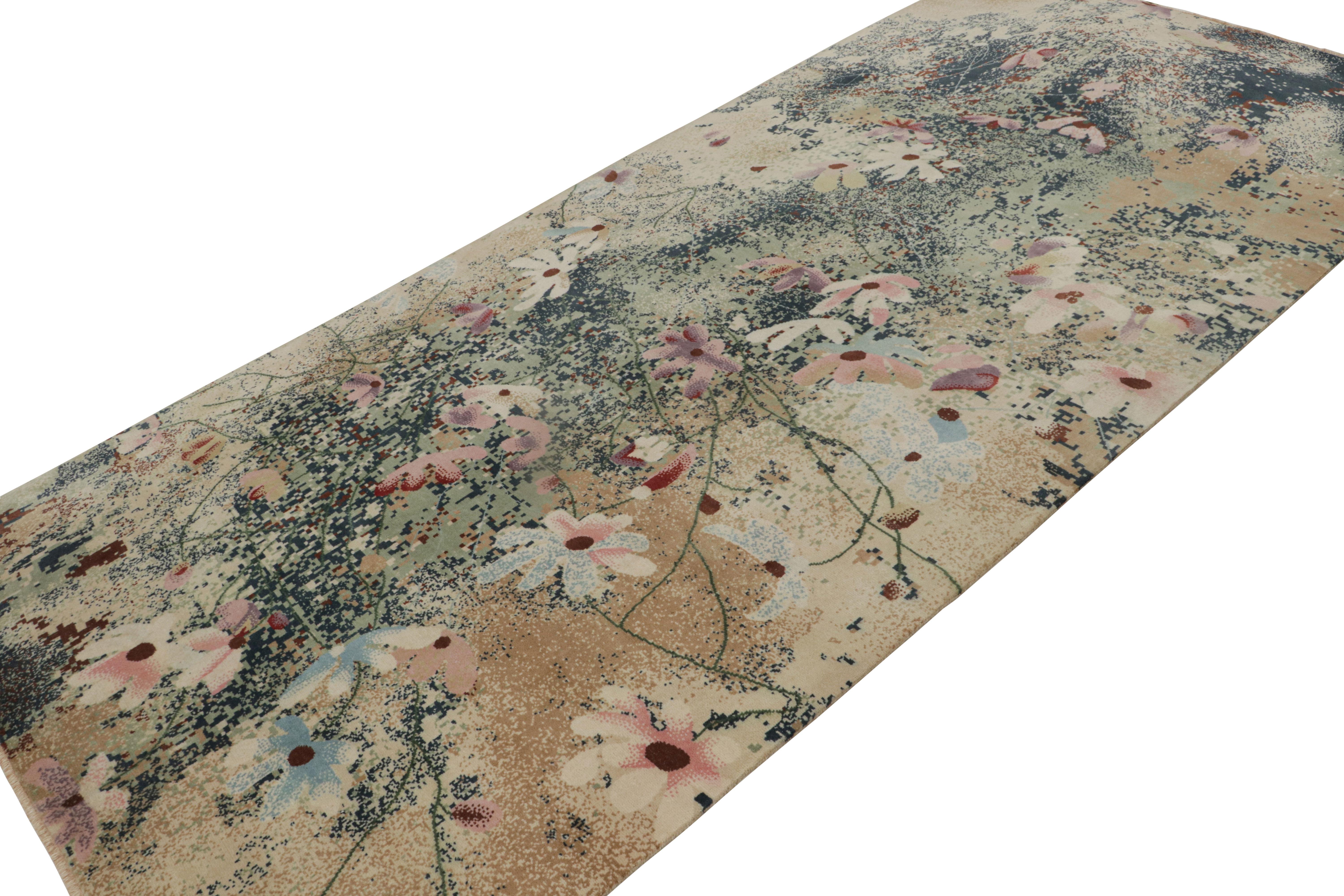 Hand-knotted in wool, this 6x12 modern abstract rug is a work of contemporary art as much as an art rug, bold yet whimsical. It features a design as inspired from botanicals and impressionist paintings of florals. 

On the Design: 

This