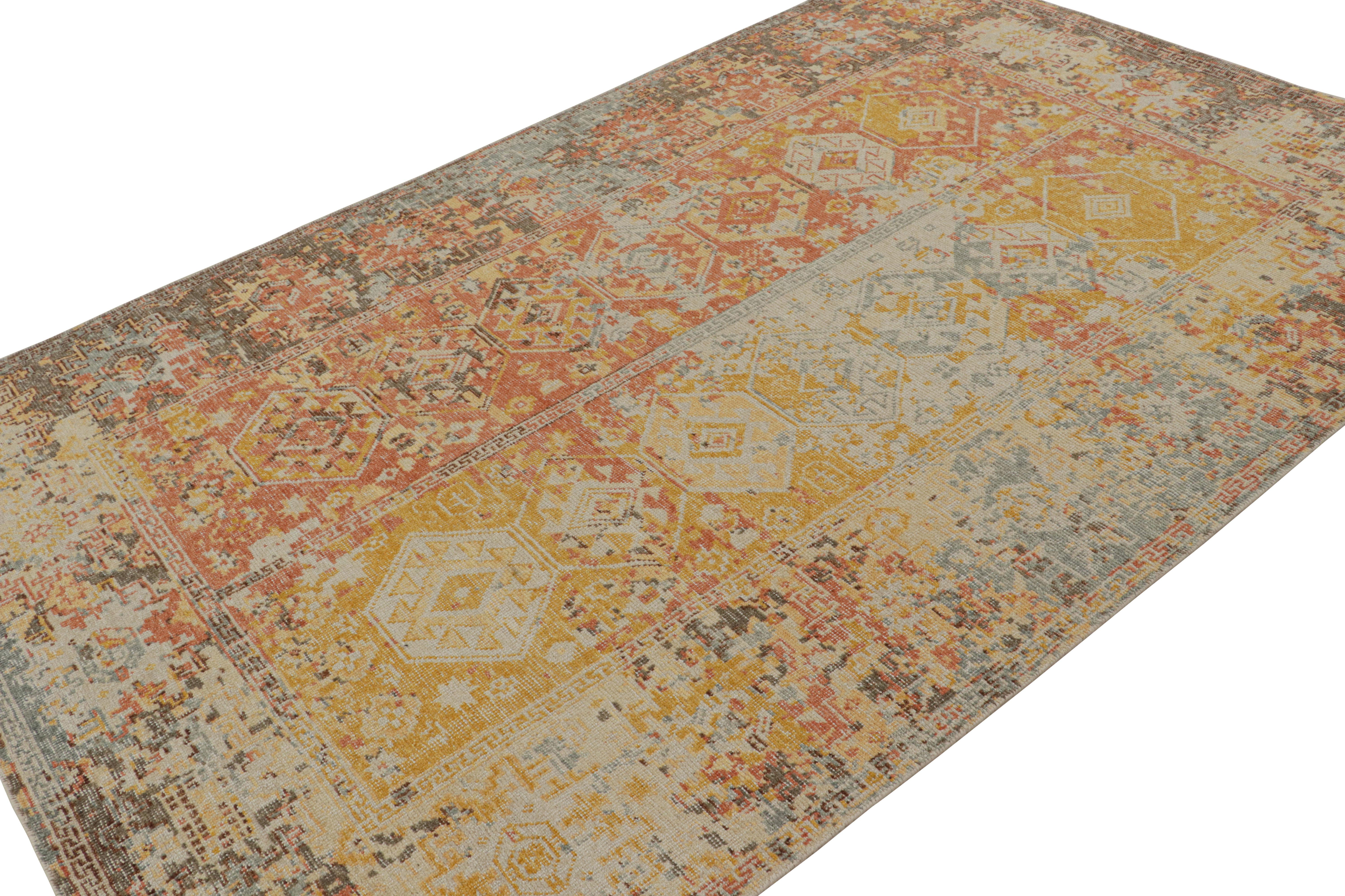 Hand-knotted in wool, this 6x9 contemporary rug featuring painterly abstract approach to classic tribal rug motifs, is a new addition to the Homage collection. 

On the Design: 

A new addition to the handmade rugs in the modern rug line by Rug &