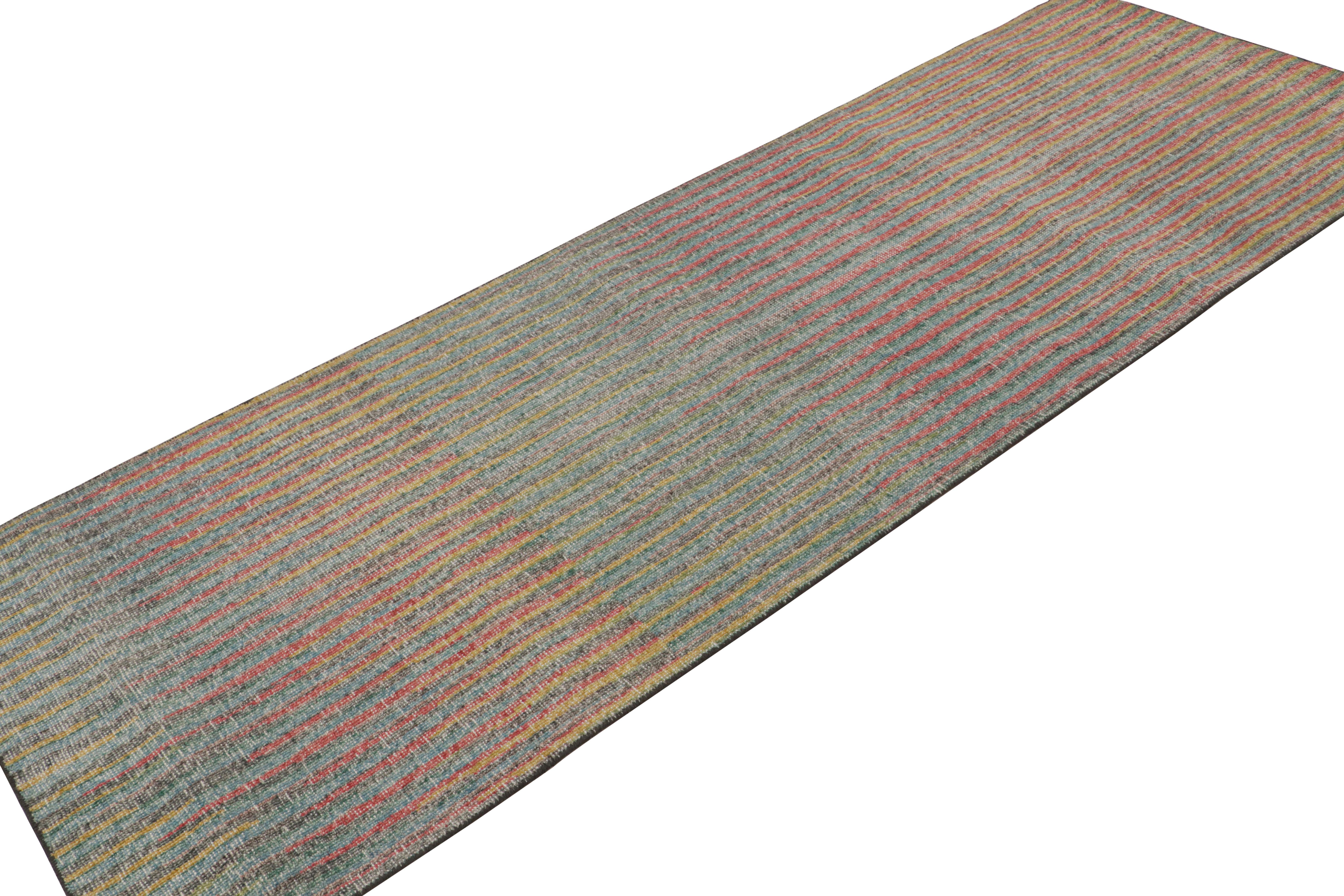 Handknotted in wool, this 3x8 runner from Rug & Kilim’s Homage collection recaptures a distressed, textural look and shabby-chic beauty with its unique construction.

On the Design
This modern abstract rug enjoys vibrant polychromatic colors