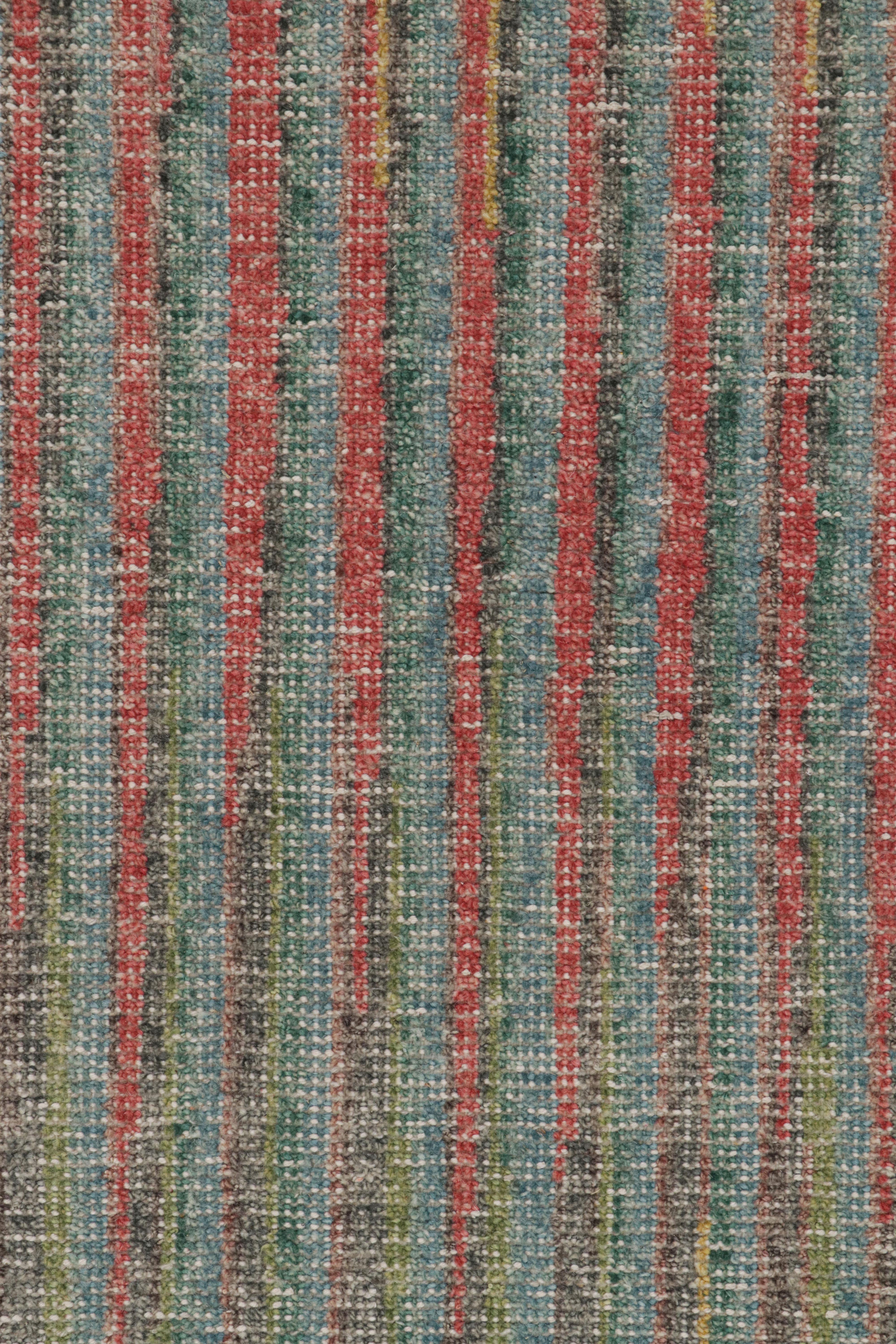 Hand-Knotted Rug & Kilim’s Contemporary Abstract Runner Rug with Polychromatic Stripes For Sale