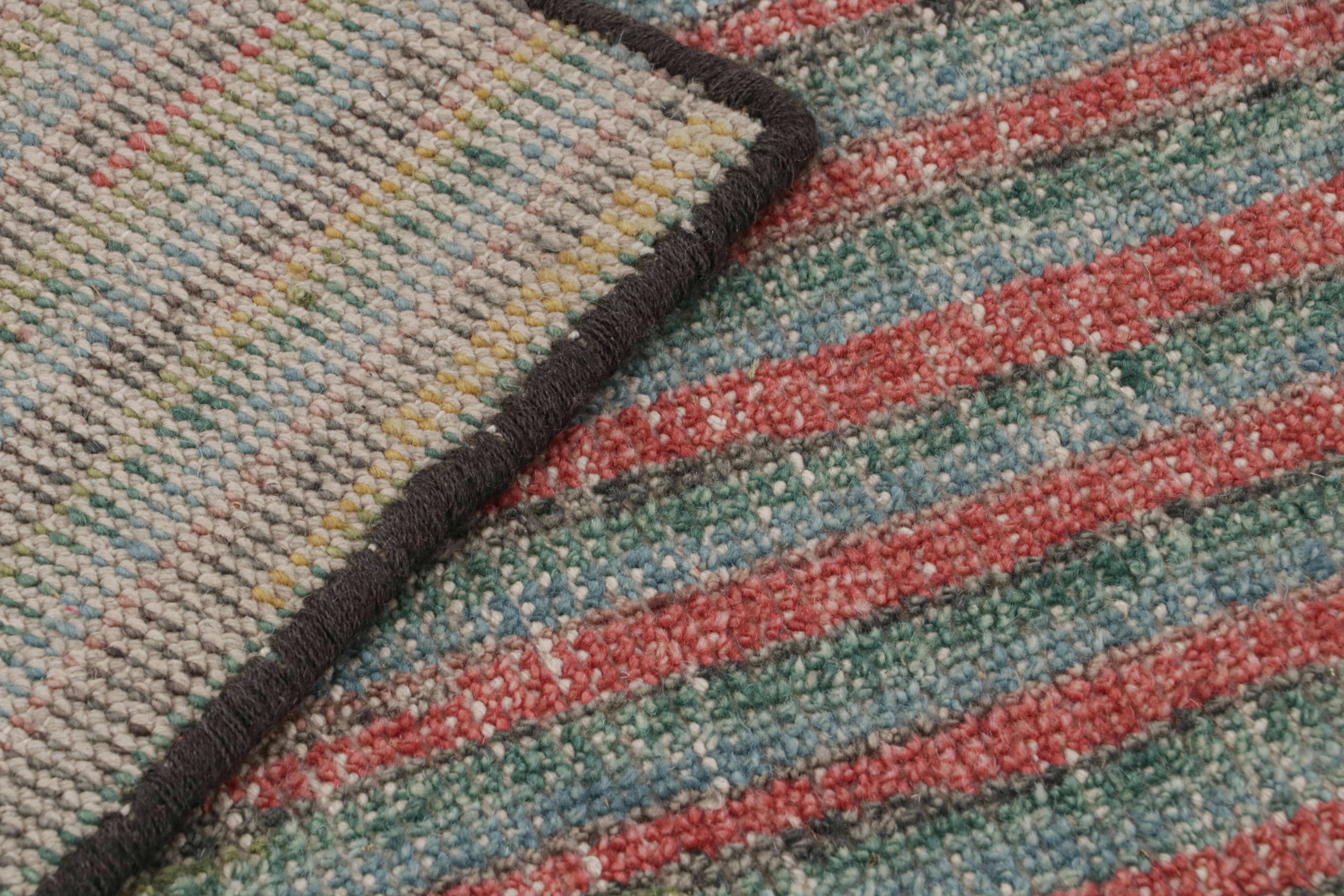 Wool Rug & Kilim’s Contemporary Abstract Runner Rug with Polychromatic Stripes For Sale