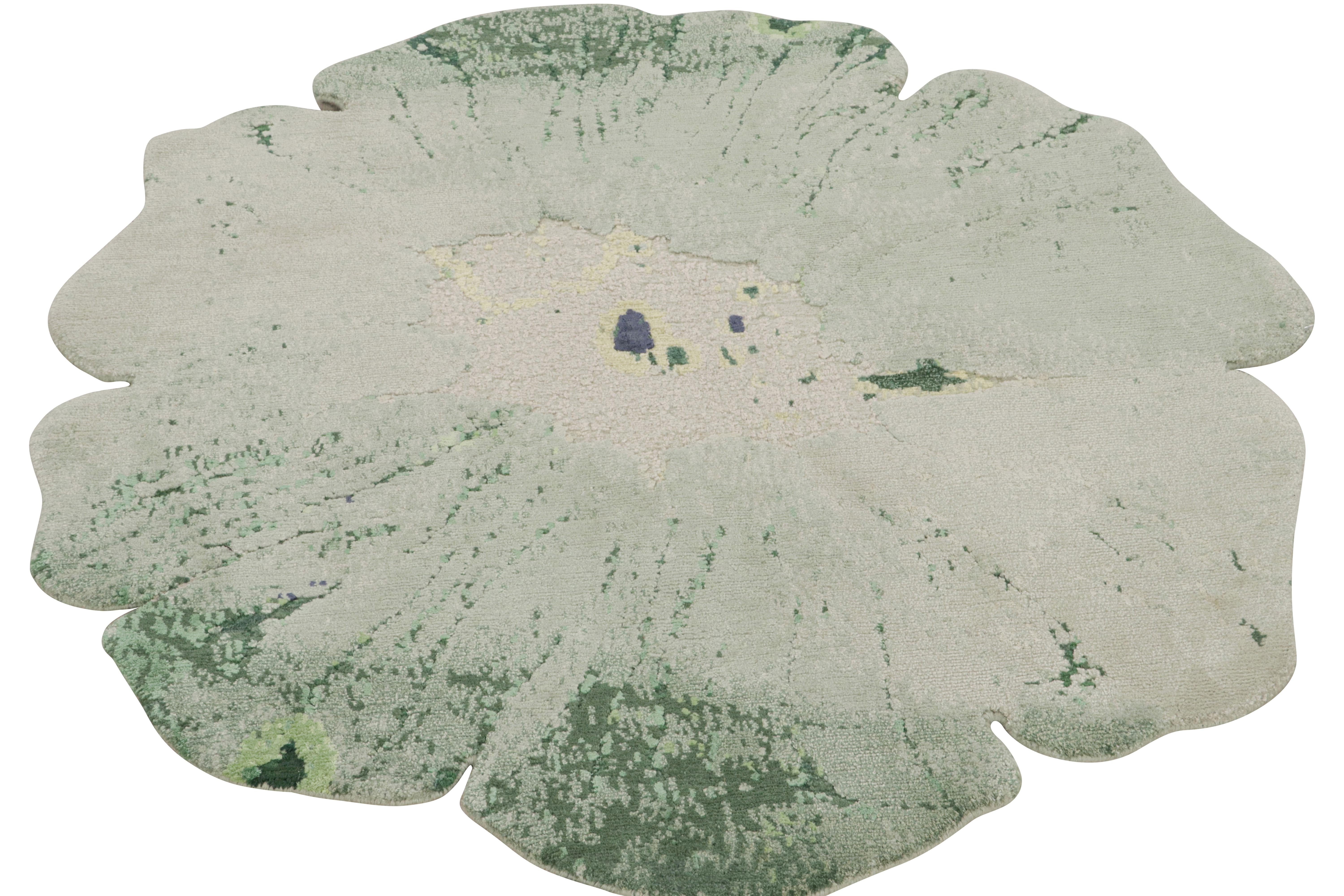 Modern Rug & Kilim’s Contemporary Abstract Shaped Rug in Green Tones “Fleur” For Sale