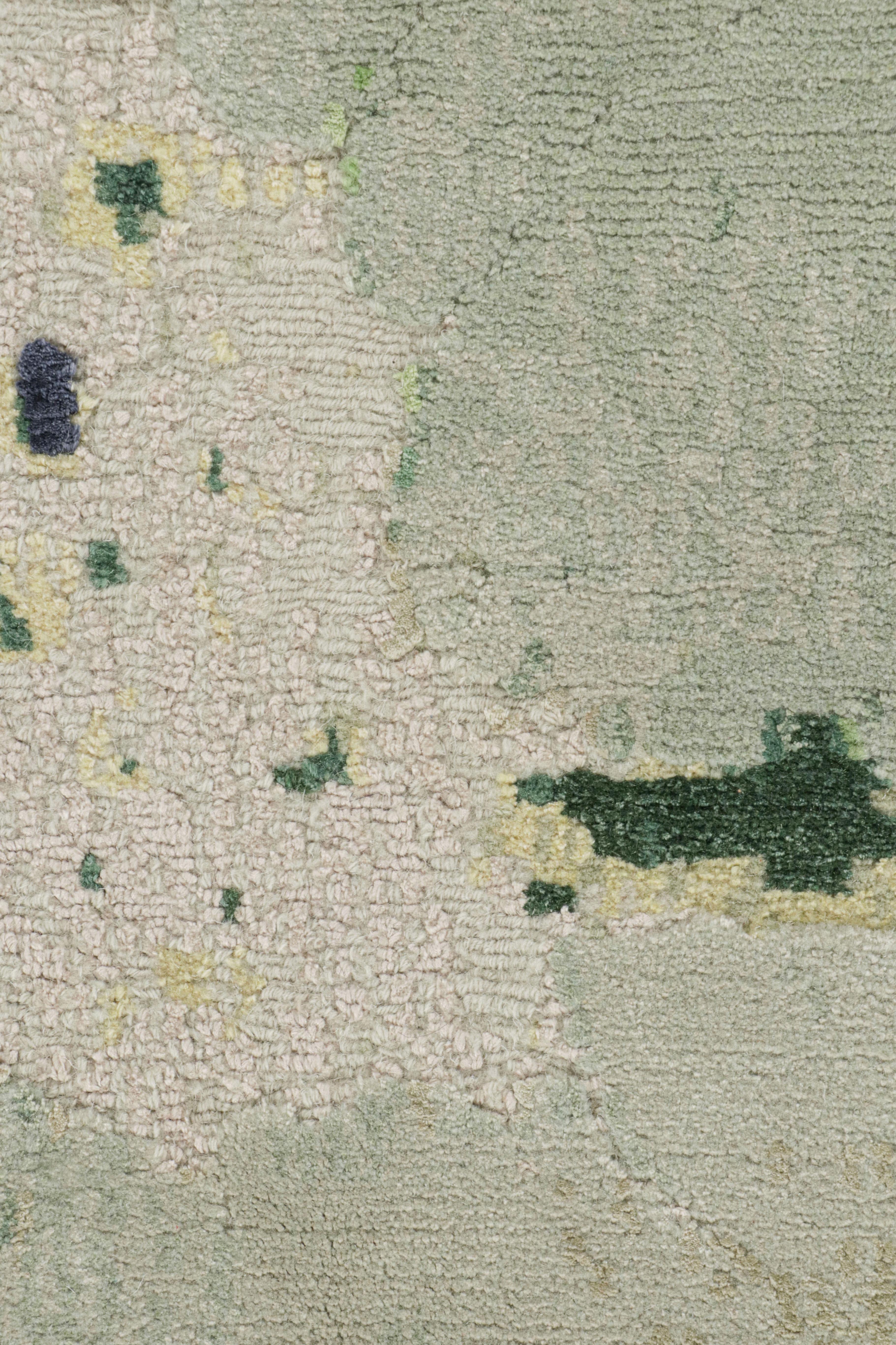 Nepalese Rug & Kilim’s Contemporary Abstract Shaped Rug in Green Tones “Fleur” For Sale
