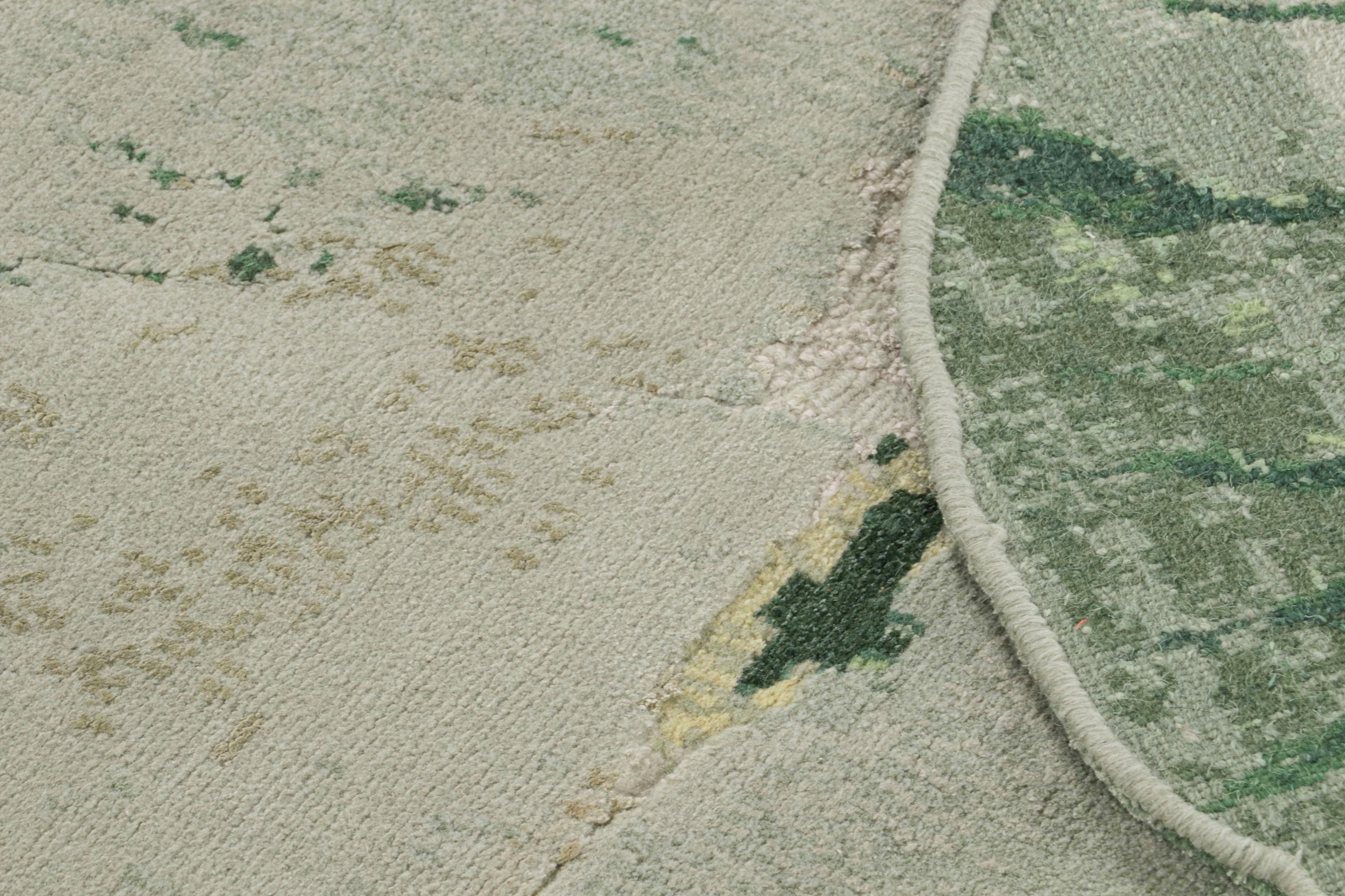 Wool Rug & Kilim’s Contemporary Abstract Shaped Rug in Green Tones “Fleur” For Sale