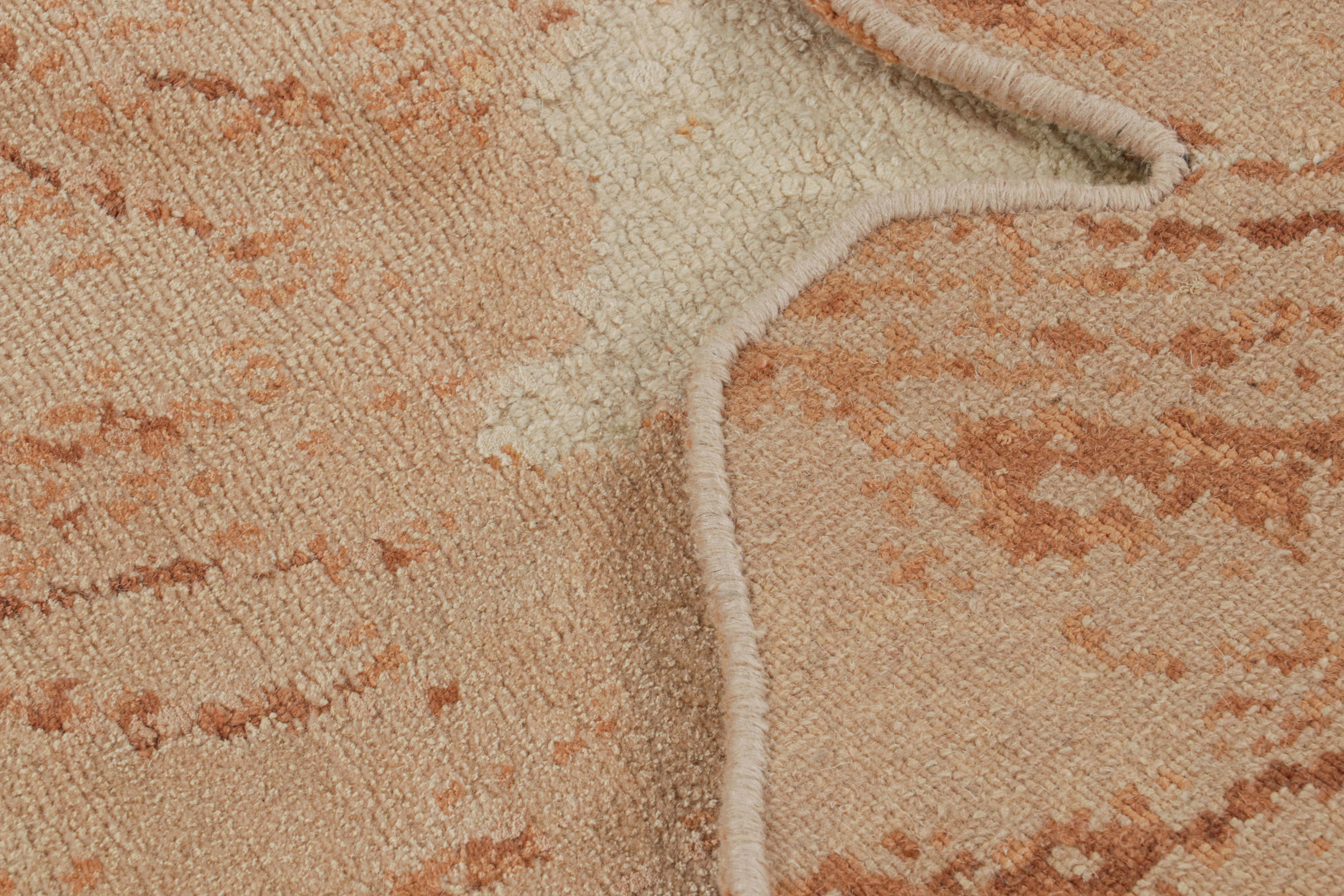 Wool Rug & Kilim’s Contemporary Abstract Shaped Rug in Orange Tones “Fleur” For Sale
