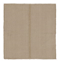 Rug & Kilim’s Contemporary Accent Kilim, Square Rug in Cream and White Stripes