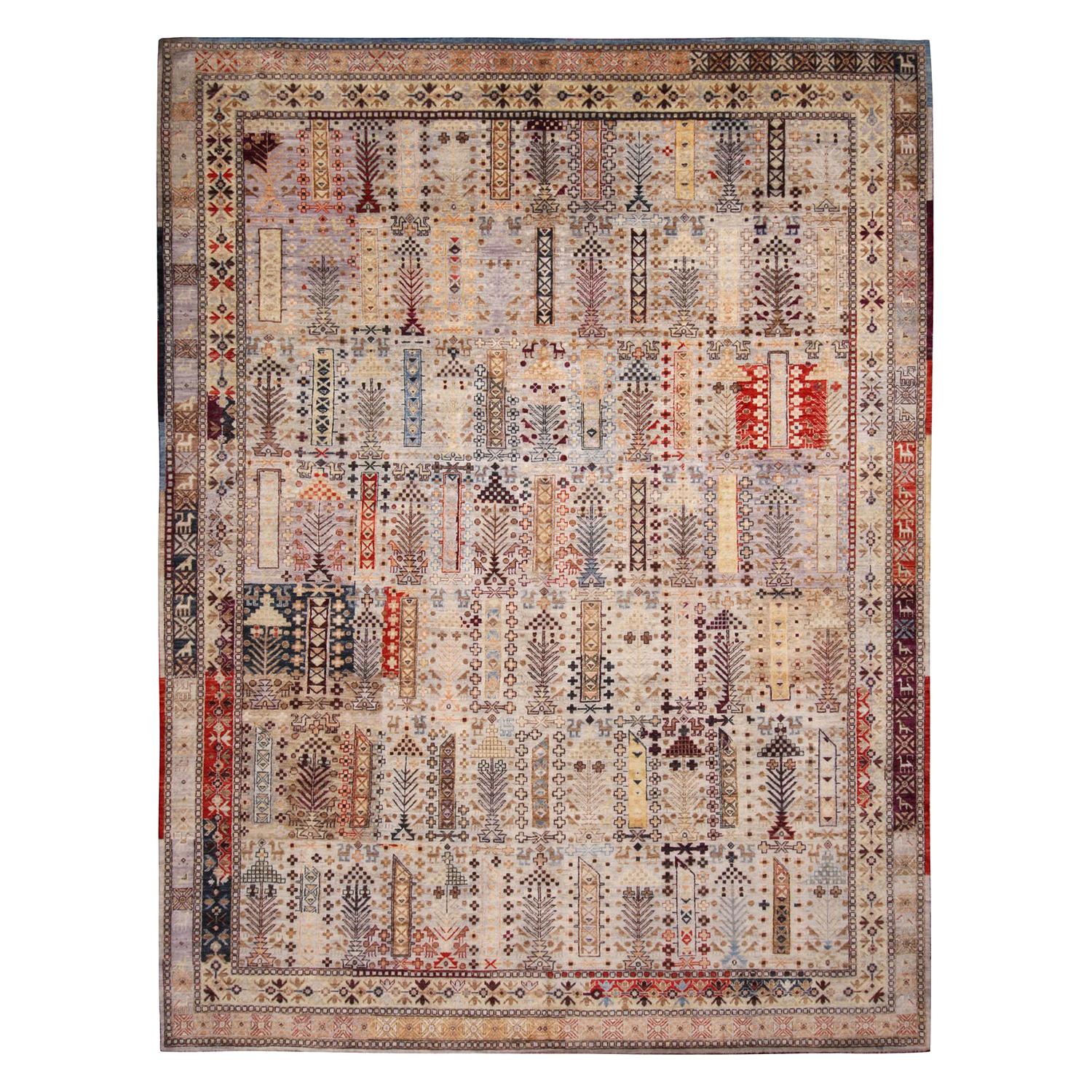 Rug & Kilim's Contemporary Afghani Tribal Beige, Brown Multi-Color Wool Rug For Sale