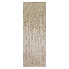 Rug & Kilim's Contemporary Beige Green Runner Geometric Floral Silk Rug