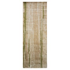 Rug & Kilim's Contemporary Beige Green Runner Geometric Floral Silk Rug