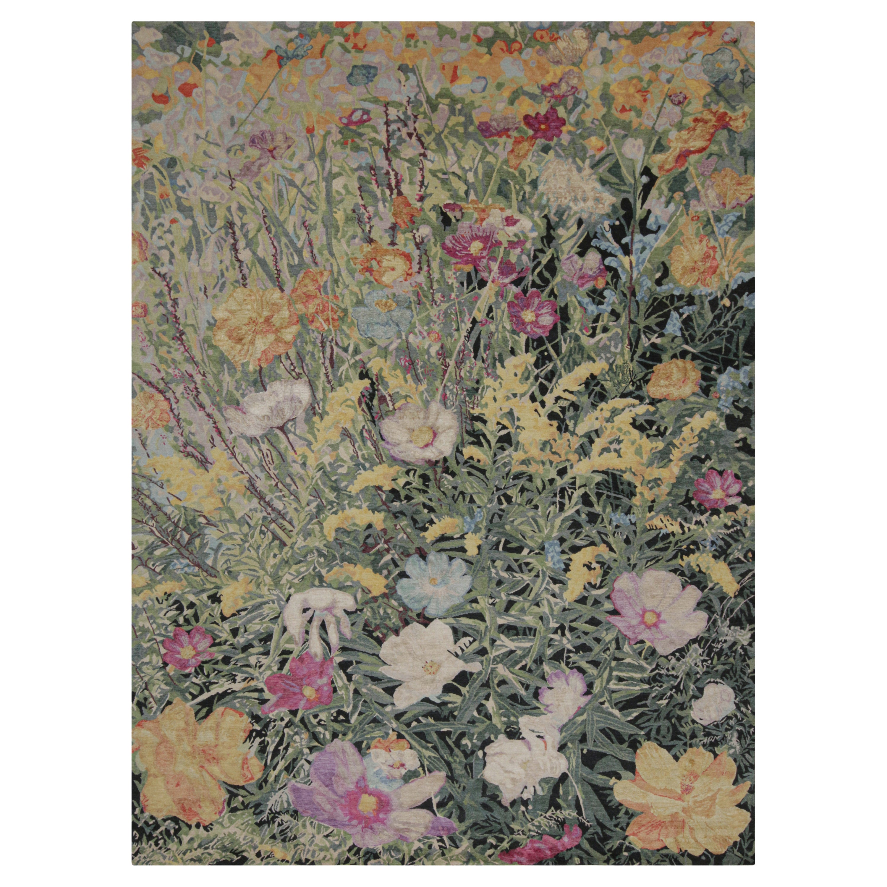Rug & Kilim's Contemporary Botanical Rug in Multicolor Floral Pattern (tapis botanique contemporain à motifs floraux multicolores)