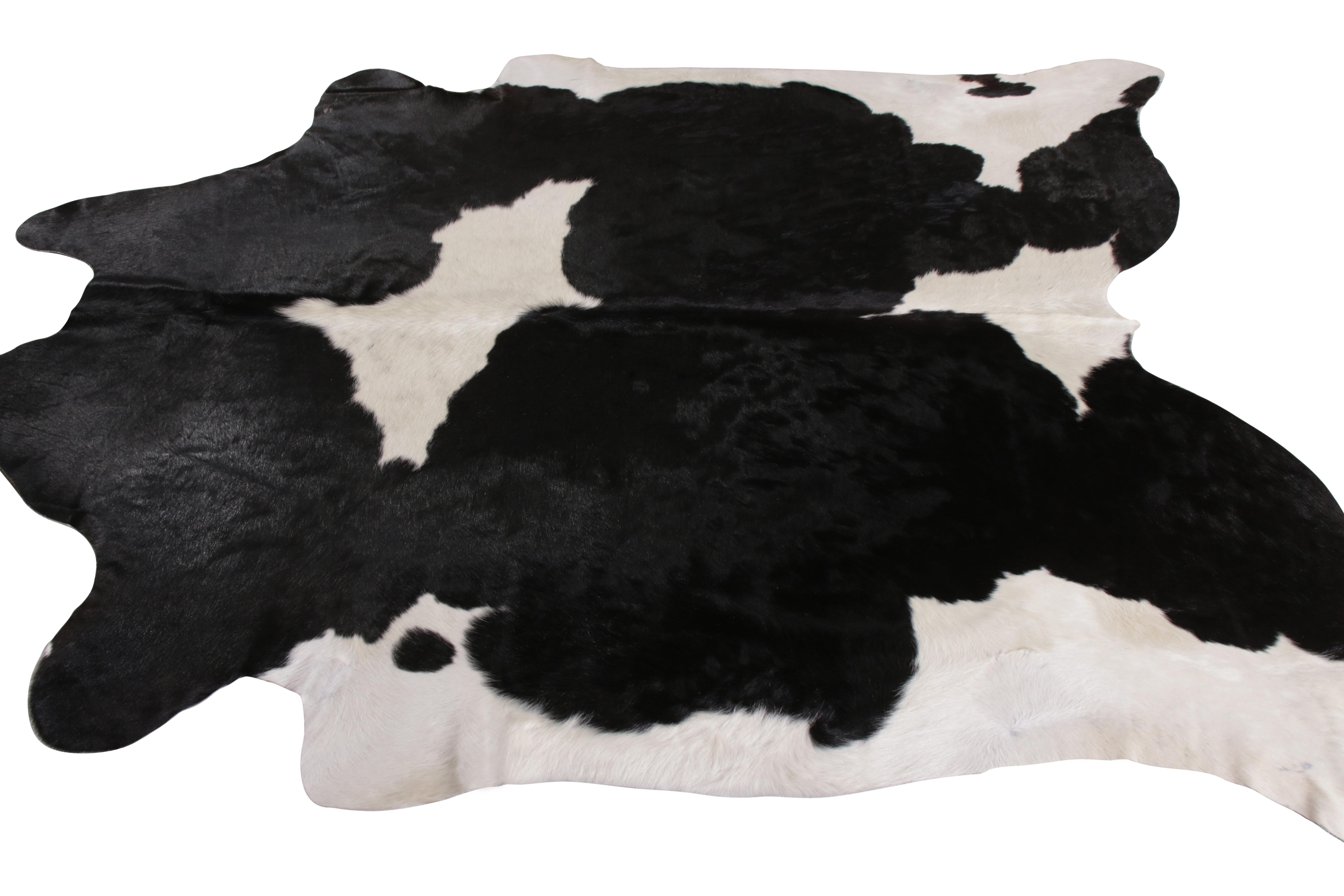 Modern Rug & Kilim’s Contemporary Cowhide Rug in Black and White For Sale