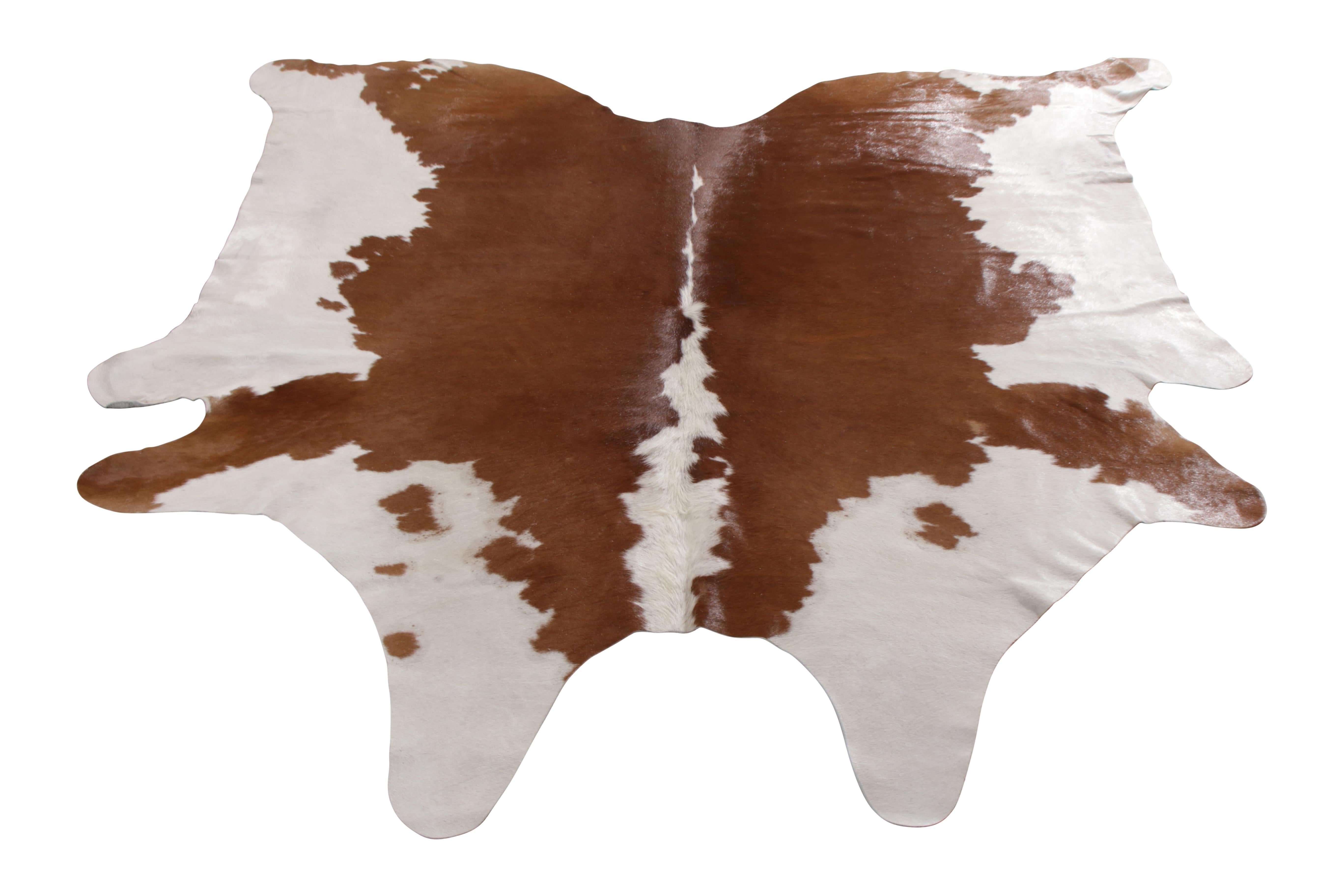 A 7 x 8 from Rug & Kilim’s line of handmade cowhide rugs. Enjoying a silky, lustrous sheen complementing the pallet of brown and white. A comfortable, textural choice, particularly well suited to country homes and rustic interiors.