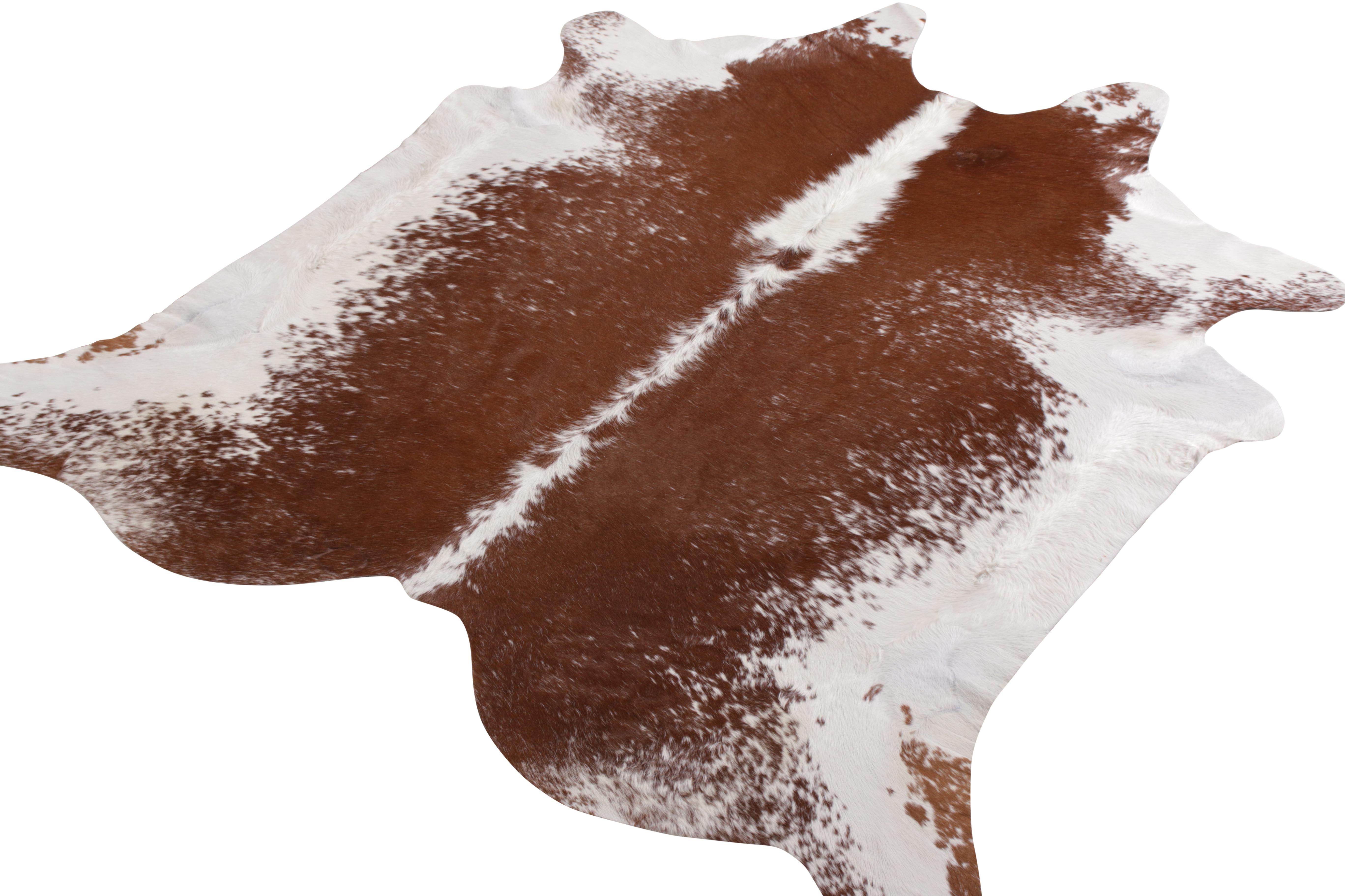Modern Rug & Kilim’s Contemporary Cowhide Rug in White and Beige-Brown For Sale