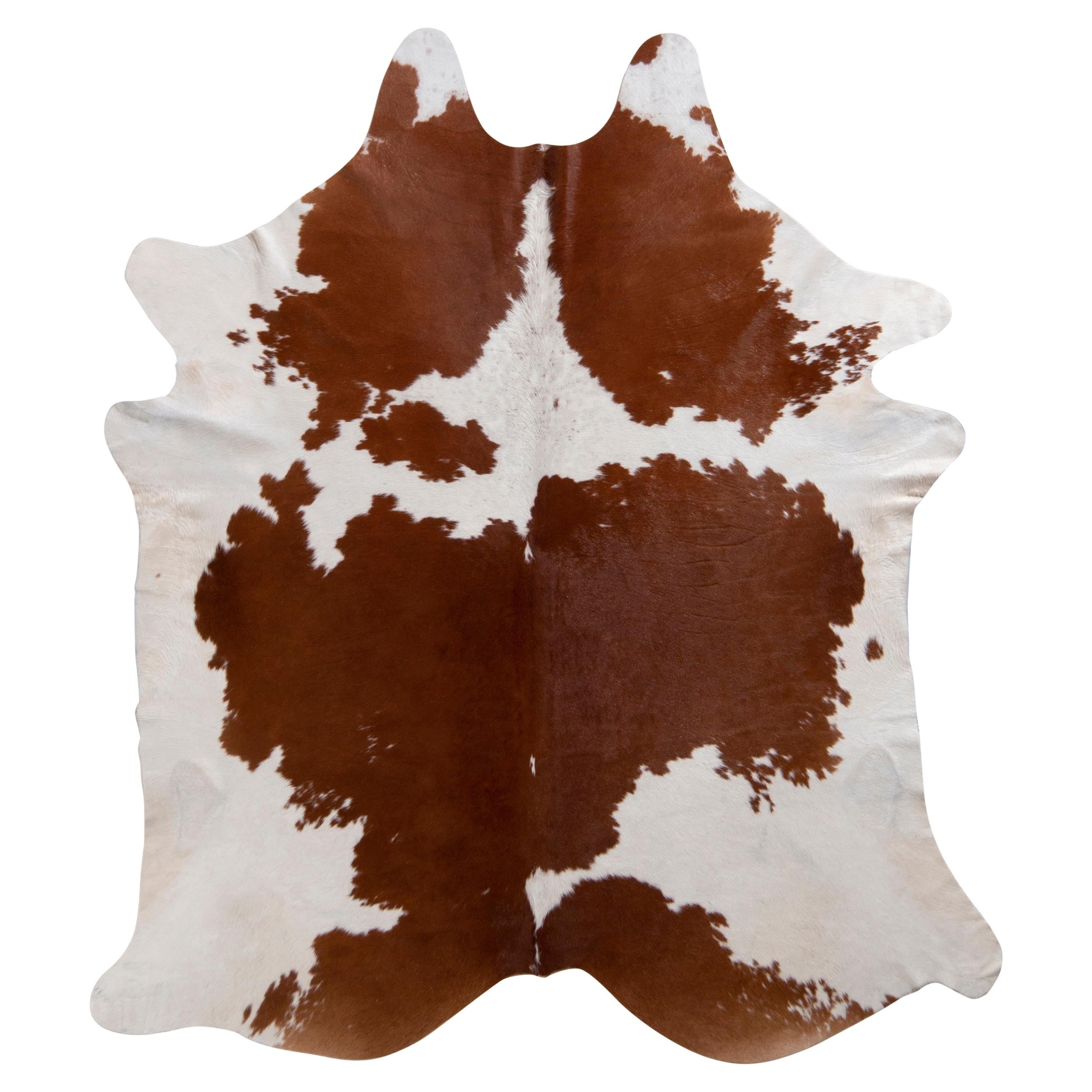 Tapis & Kilims - Tapis contemporain en cuir de vache blanc et beige-marron