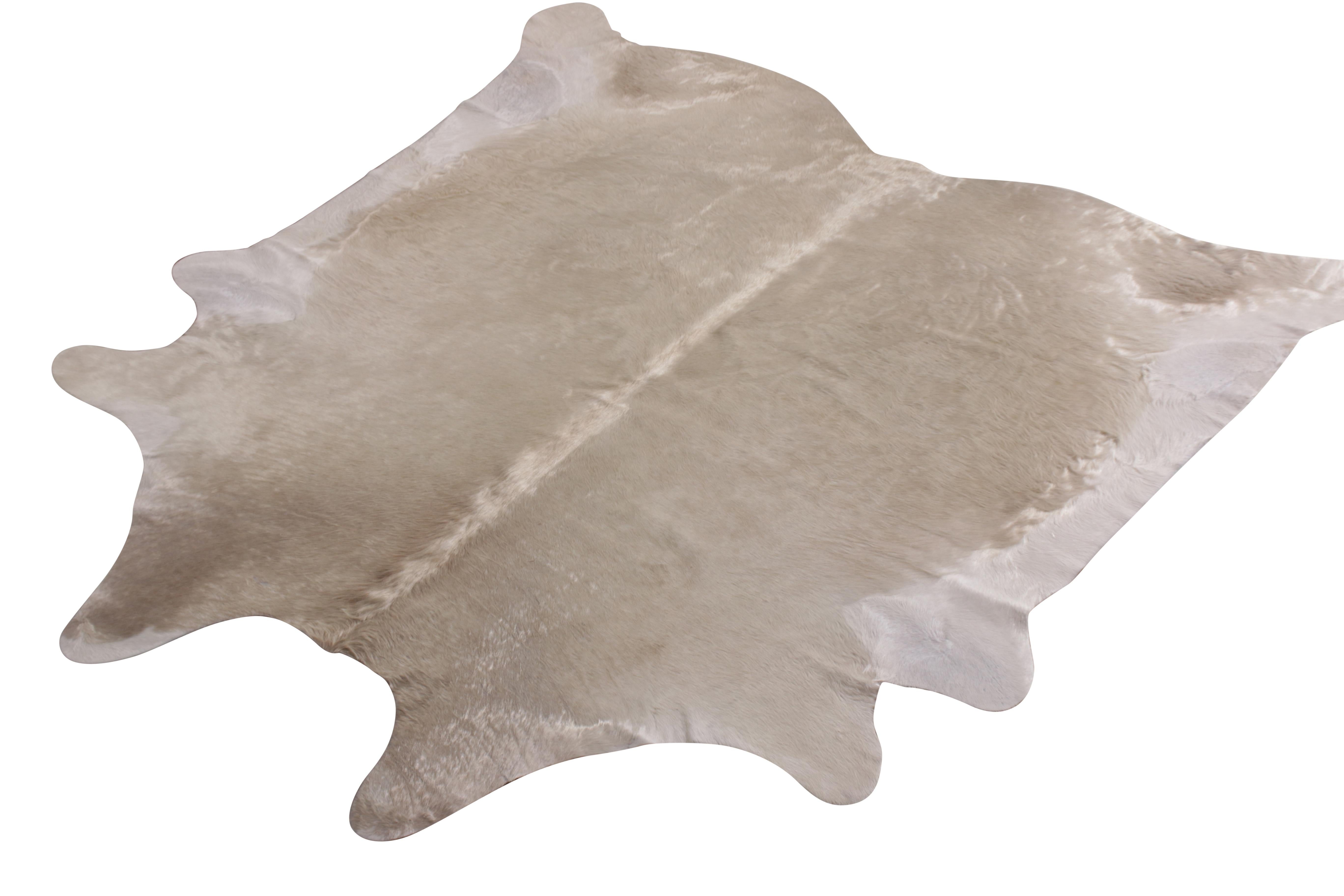 Brasiliano Rug & Kilim - Tappeto contemporaneo in pelle di mucca in bianco e oro rosa in vendita