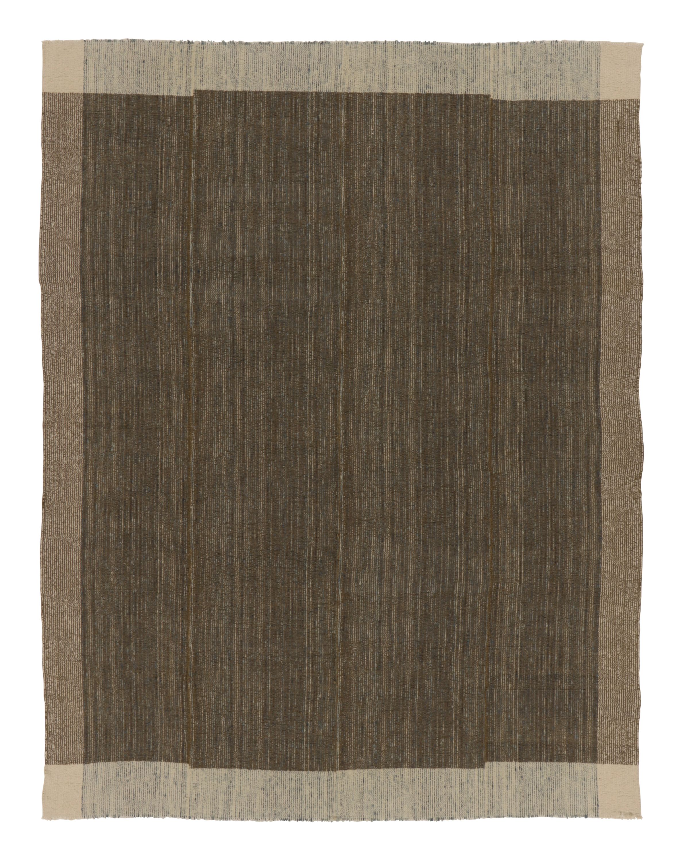 Rug & Kilim’s Contemporary Custom Flatweave in Earthy Brown Hues and Striae