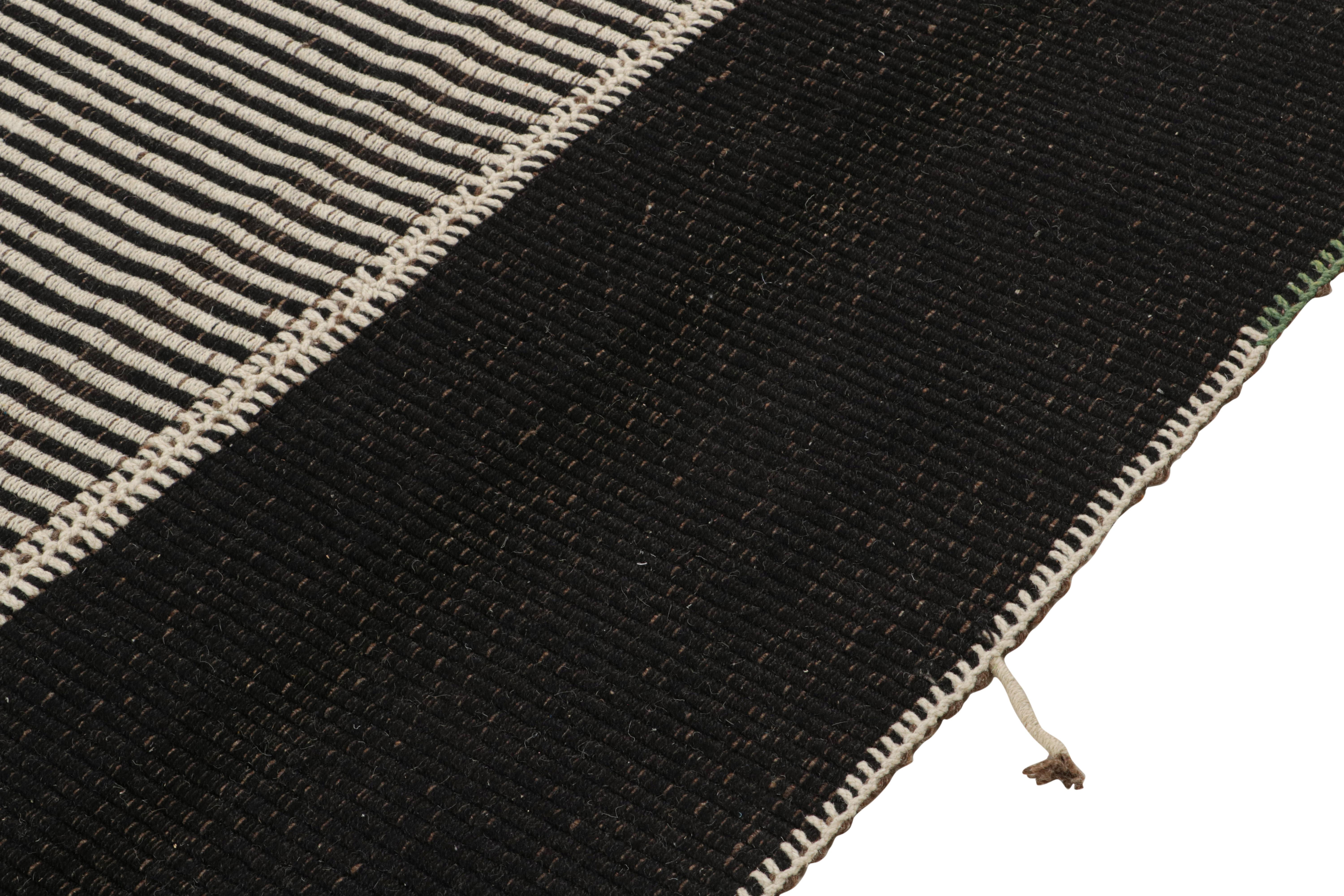 Wool Rug & Kilim’s Contemporary Custom Kilim Design in Black & White For Sale