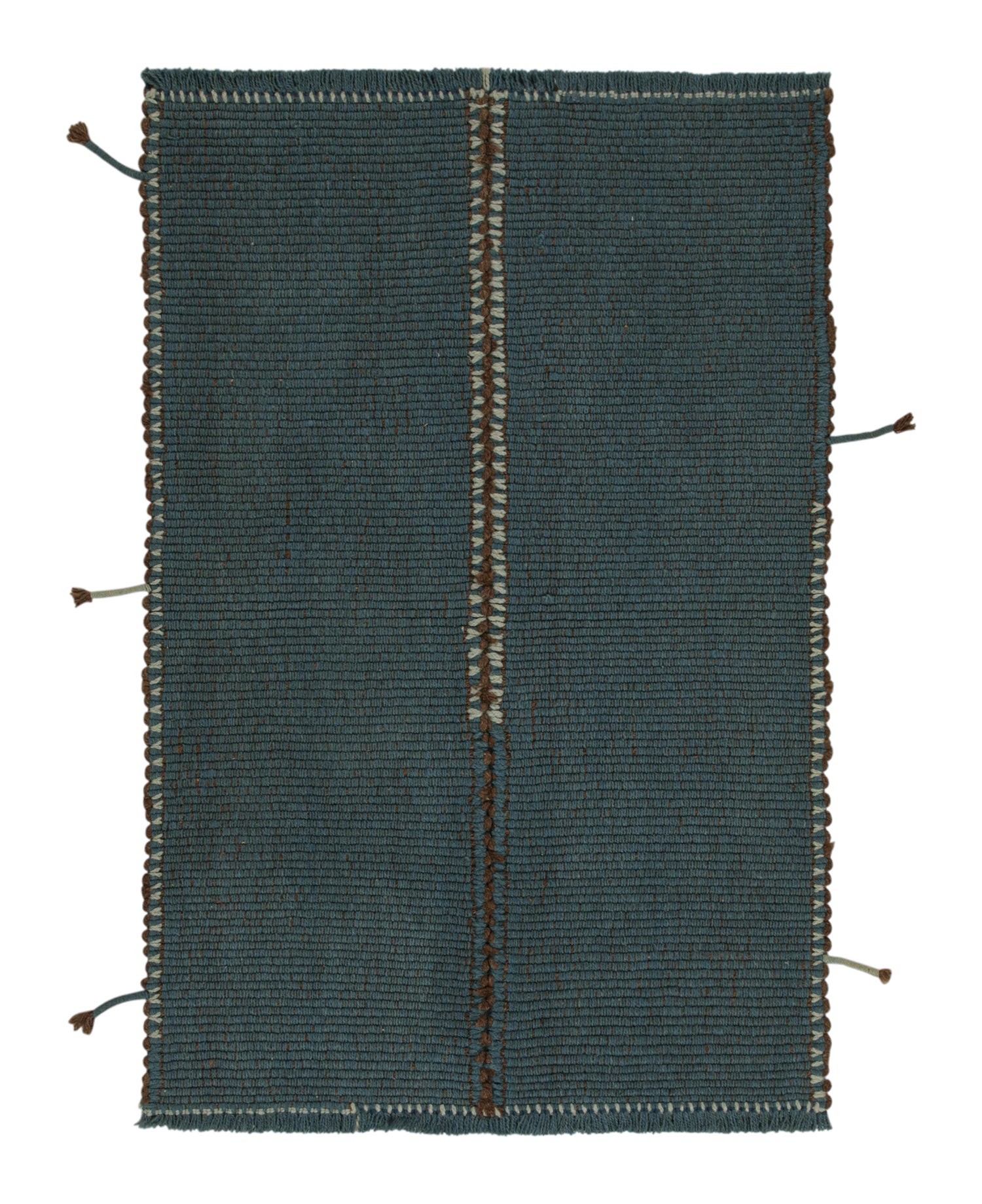 Rug & Kilim è un kilim contemporaneo personalizzato in blu con striscia marrone in vendita