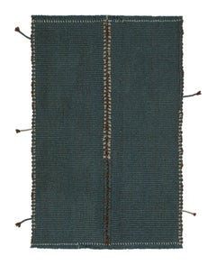 Rug & Kilim’s Contemporary Custom Kilim in Blue with Brown Stripe