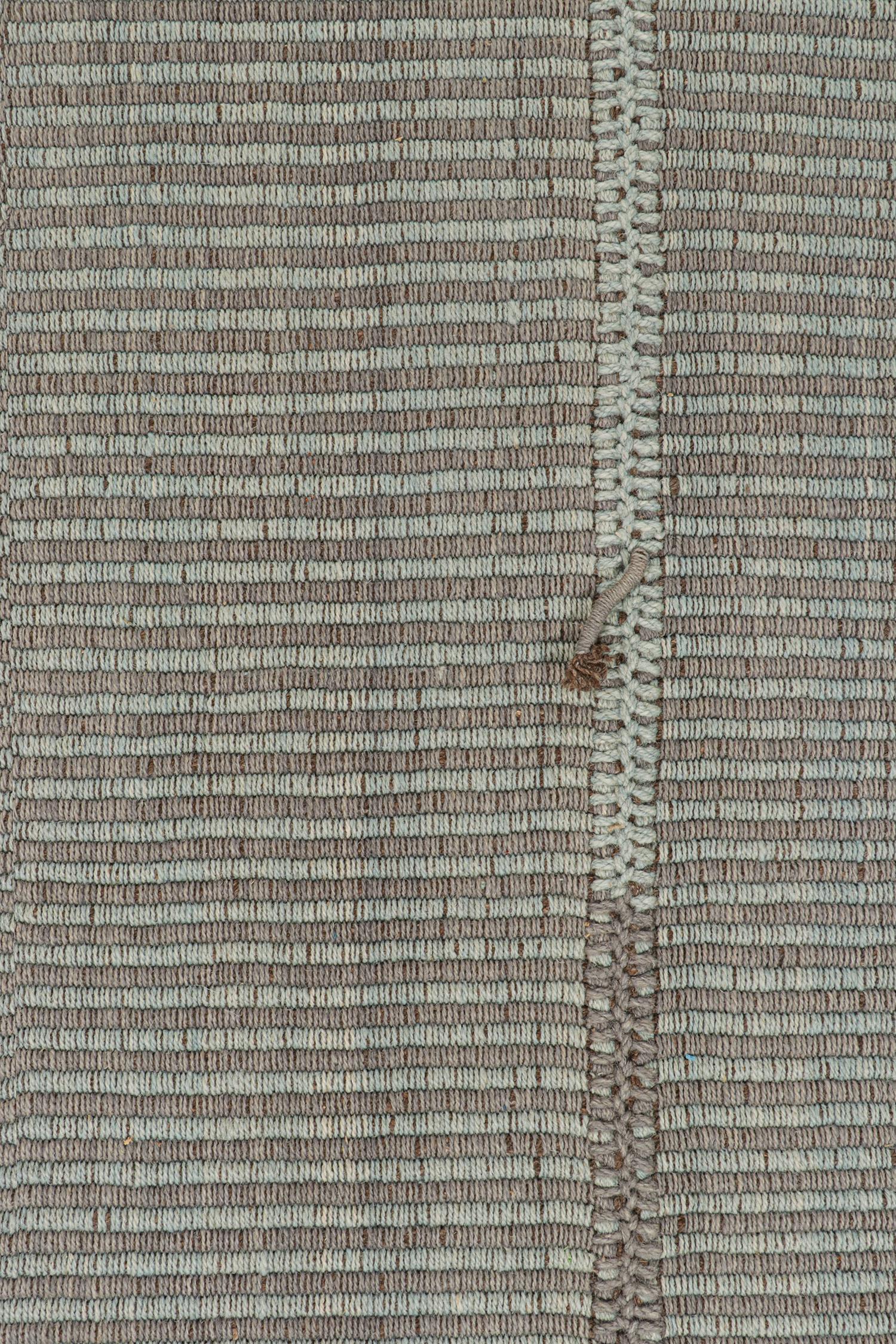 Rug & Kilim’s Contemporary Custom Kilim in Blue with Gray Stripes In New Condition For Sale In Long Island City, NY