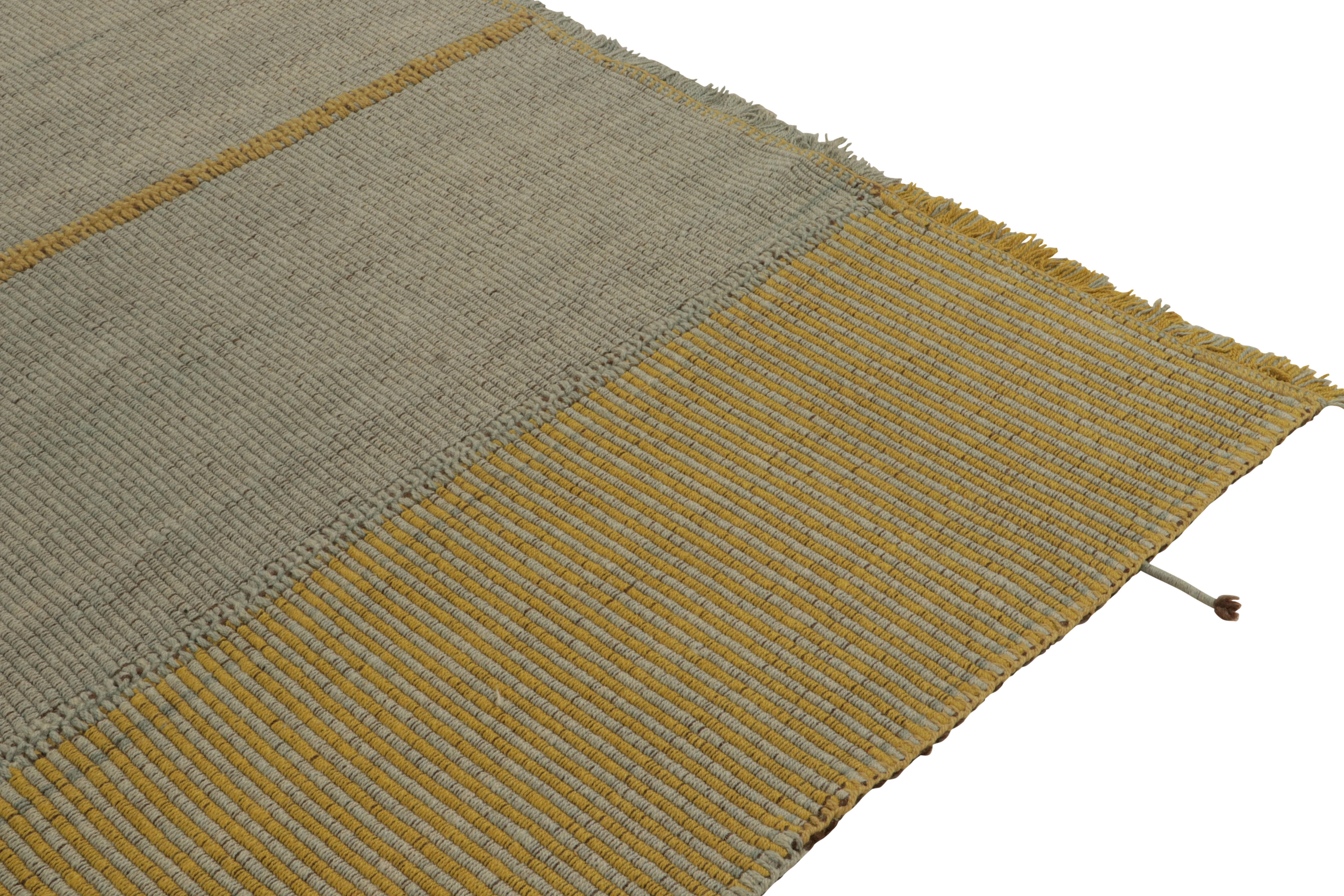 Rug & Kilim’s Contemporary Custom Kilim in Blue with Ochre-Yellow In New Condition For Sale In Long Island City, NY