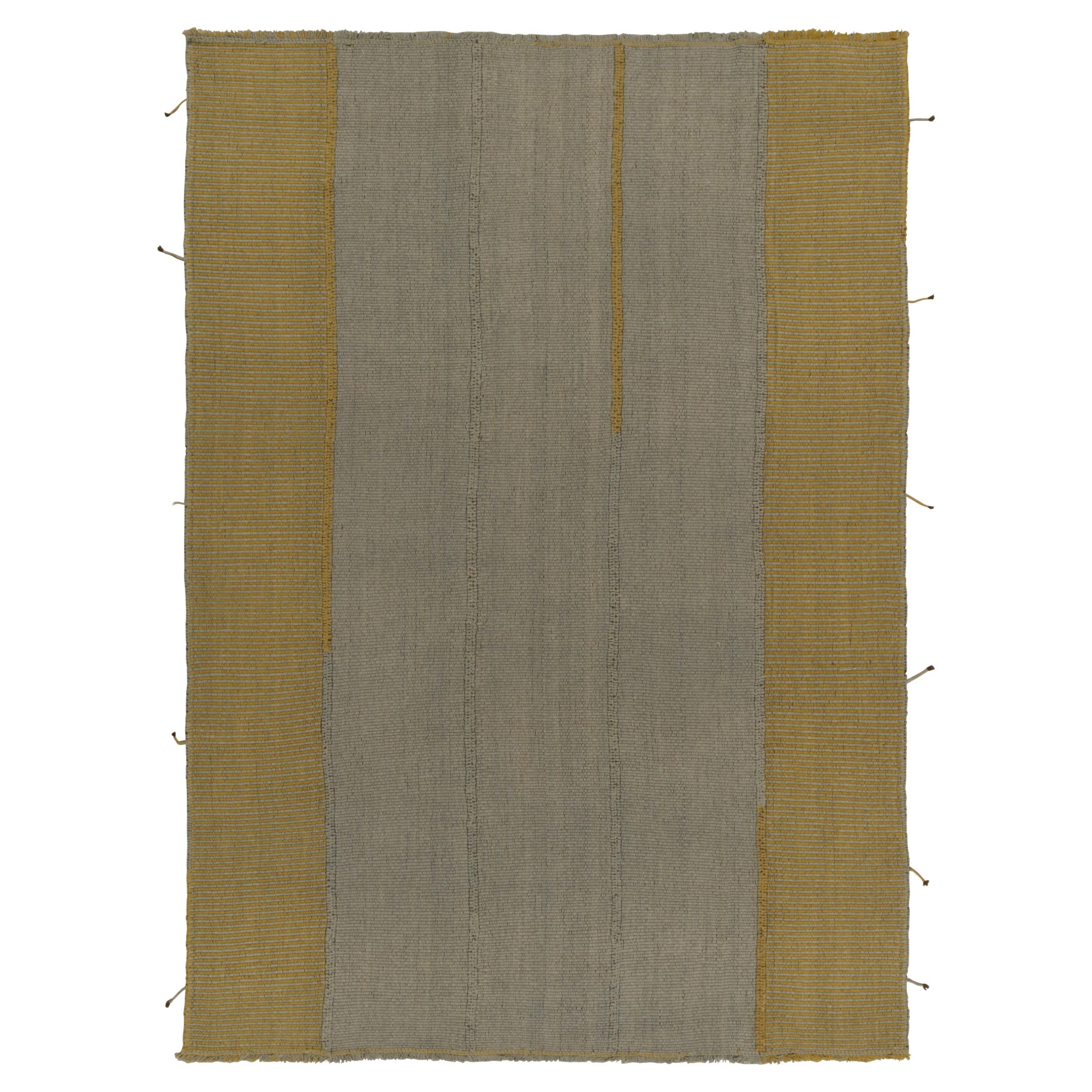 Rug & Kilim's Contemporary Custom Kilim in Blue with Ochre-Yellow (Kilim contemporain sur mesure en bleu et jaune ocre)
